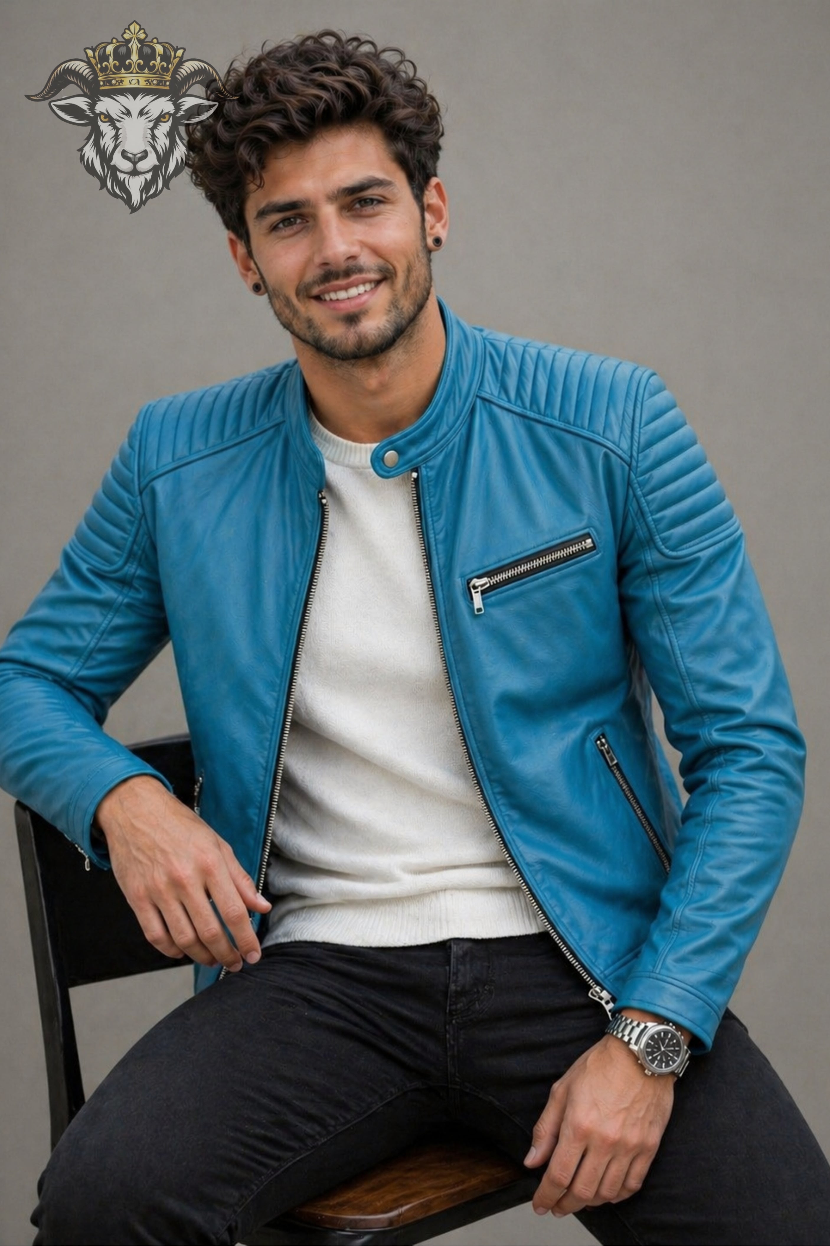Men’s Cyan Real Leather Roadster Jacket