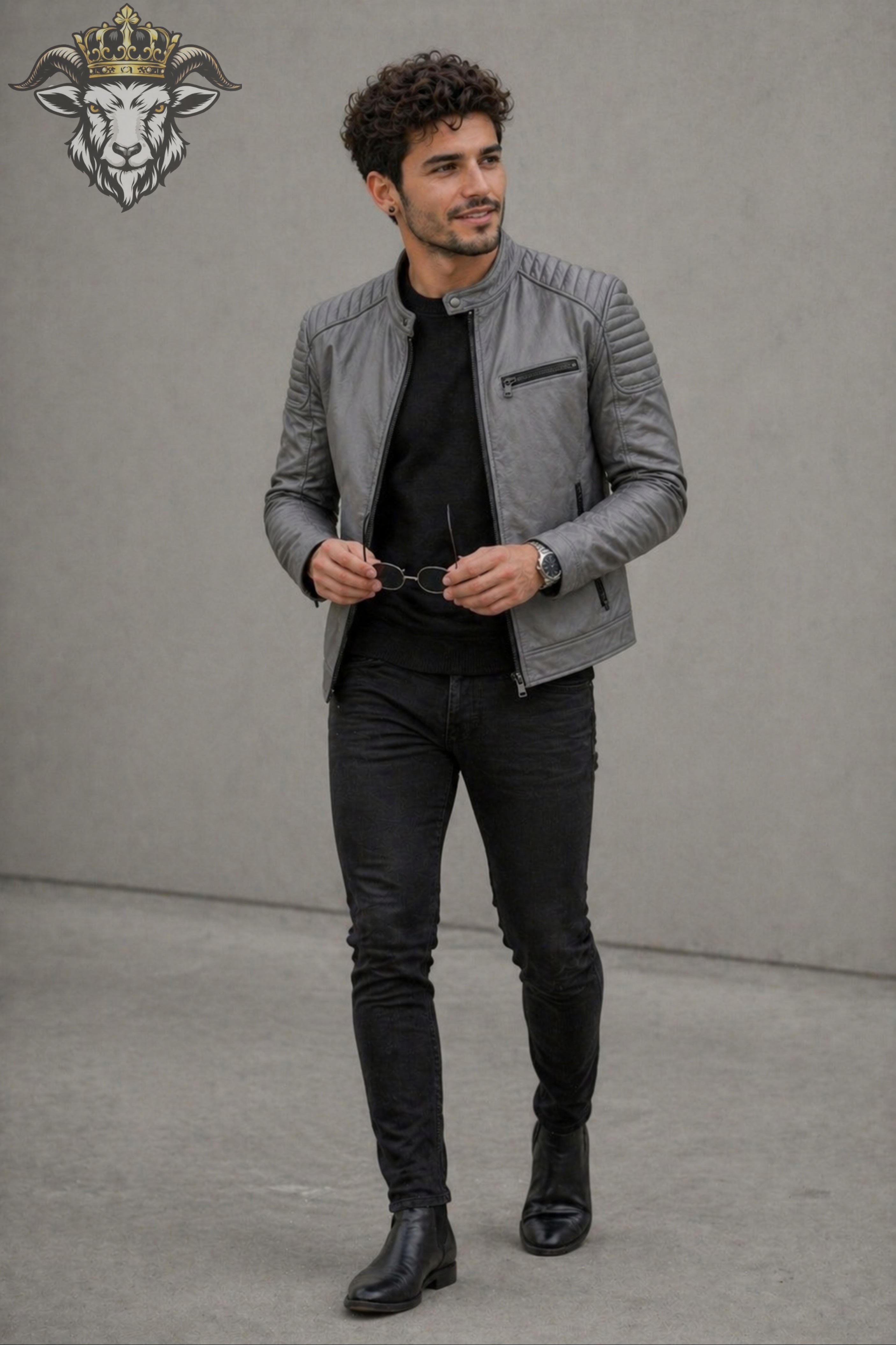 Men’s Grey Real Leather Roadster Jacket