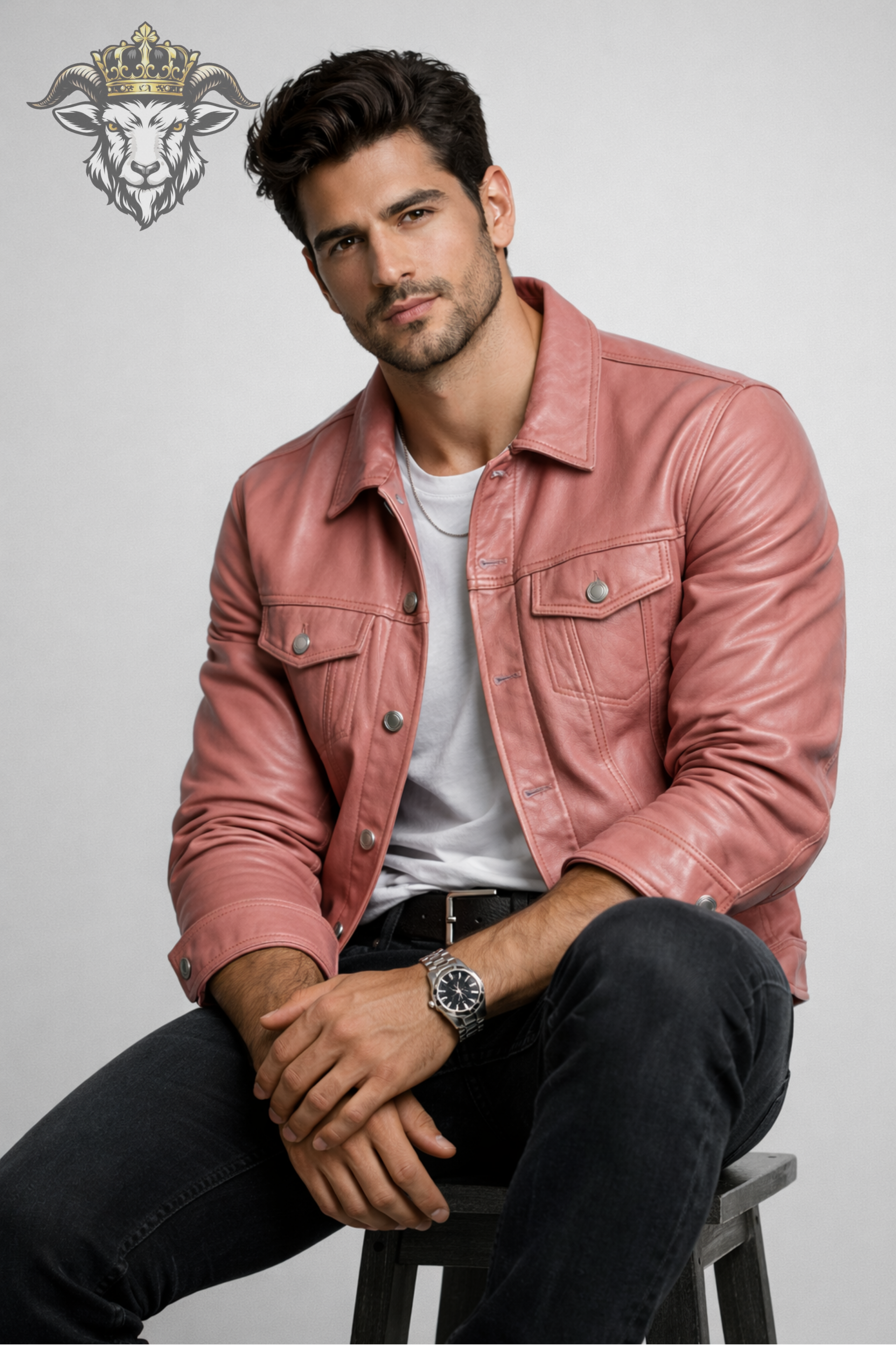 Men’s Pink Real Leather Trucker Jacket