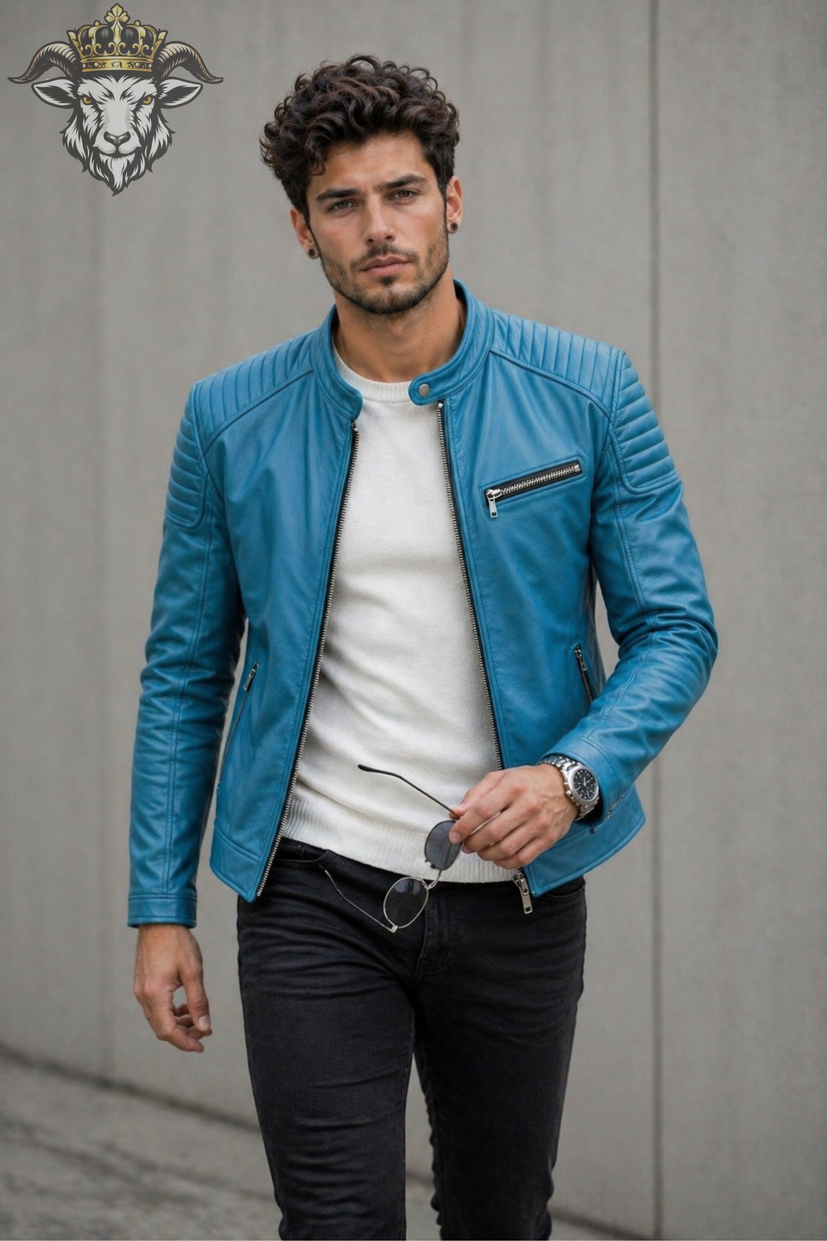 Men’s Cyan Real Leather Roadster Jacket