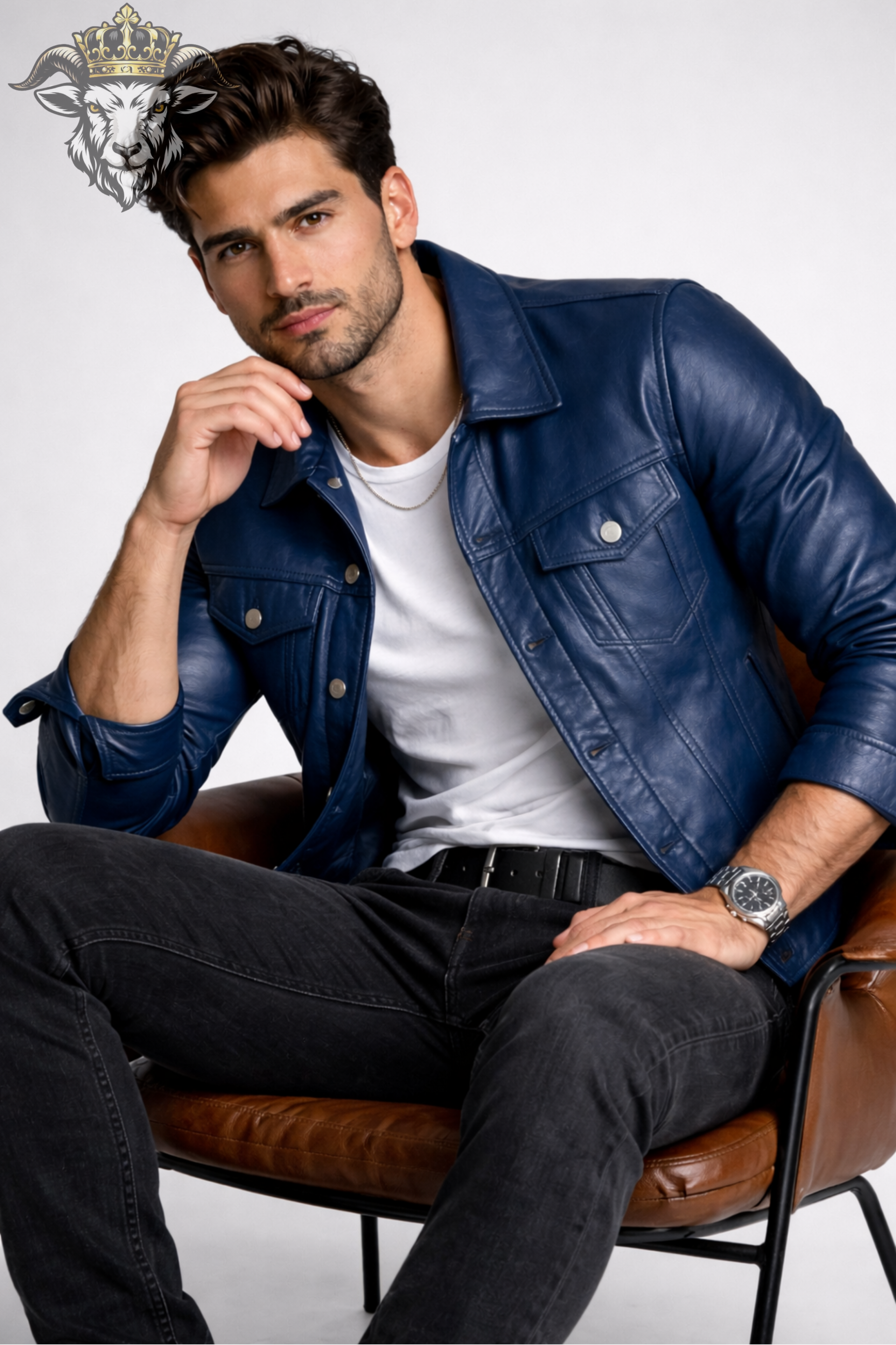 Men’s Loyal Blue Real Leather Trucker Jacket