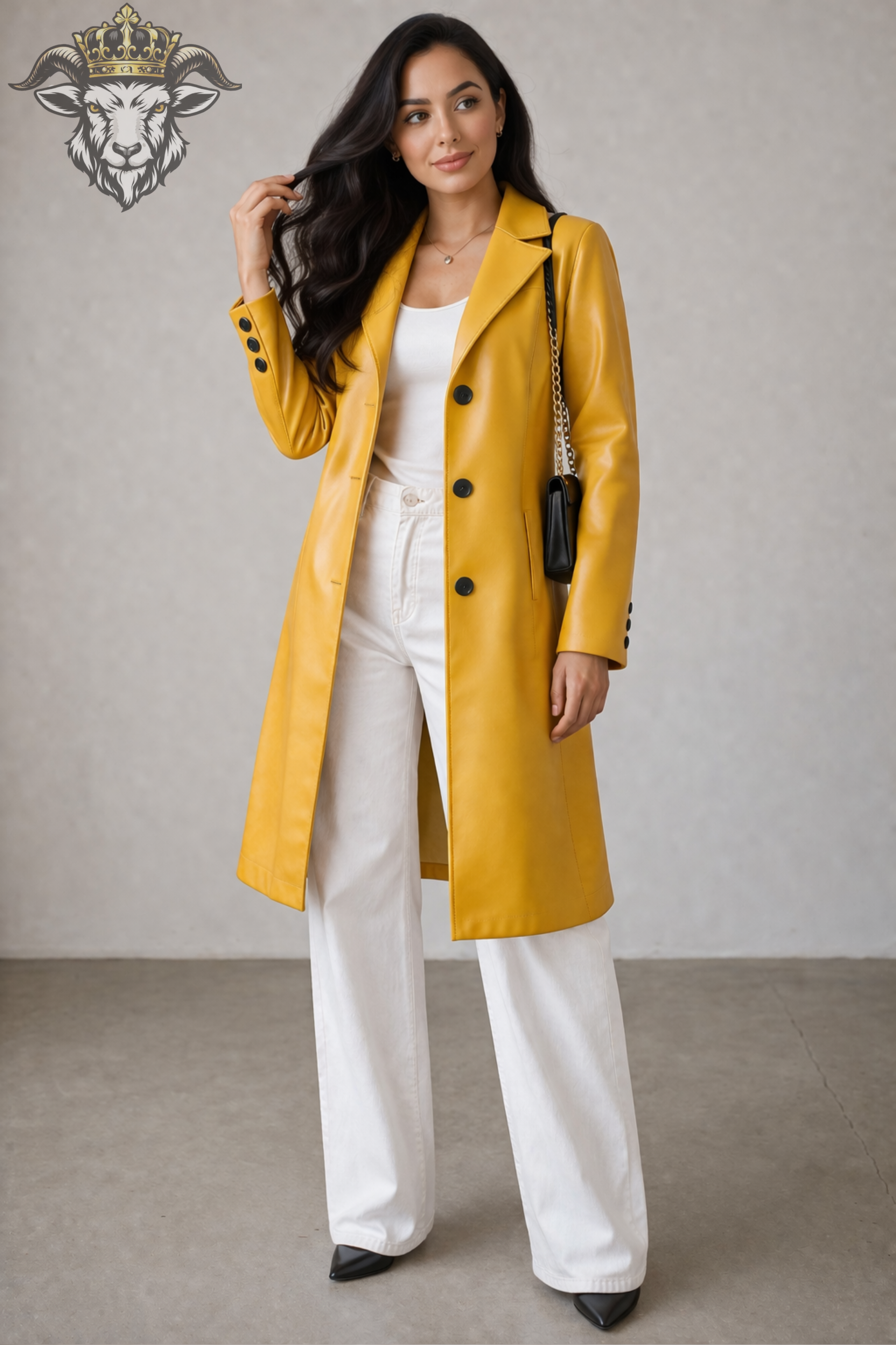 Women’s Real Leather Yellow Trench Coat