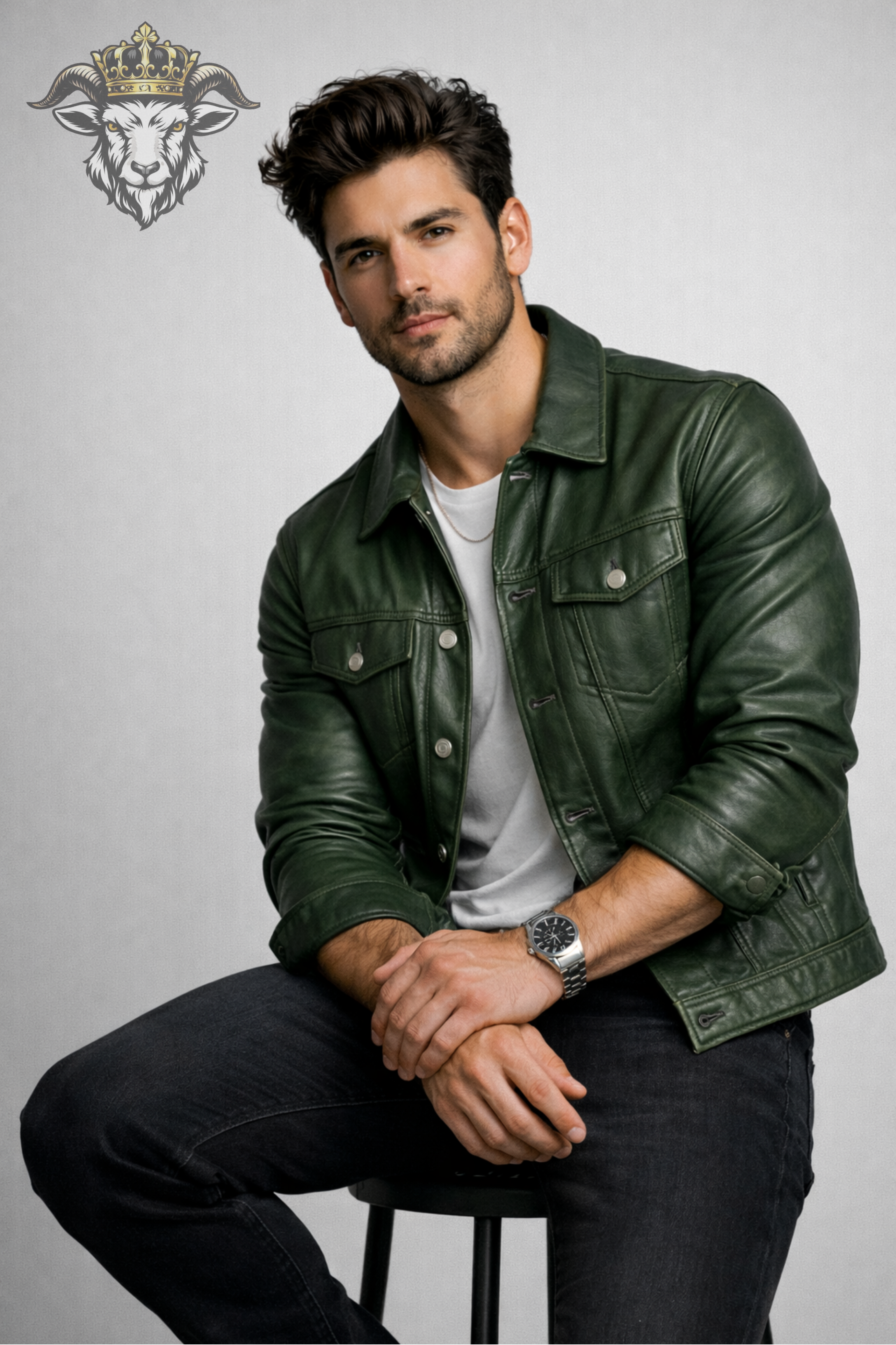 Men’s Green Real Leather Trucker Jacket