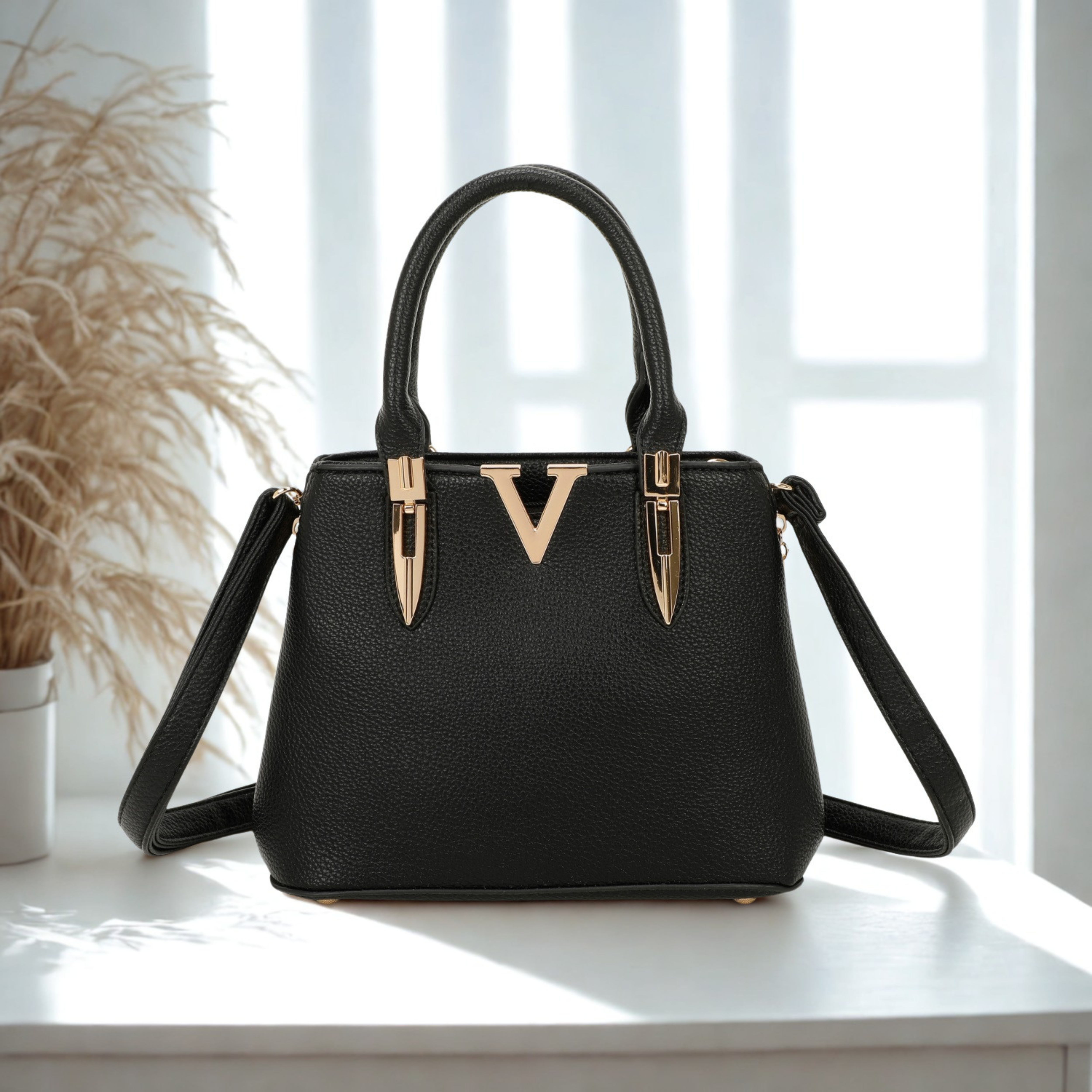 Women’s Structured Grab Handbag Crossbody Shoulder Bag with Gold Hardware – 5 Colours