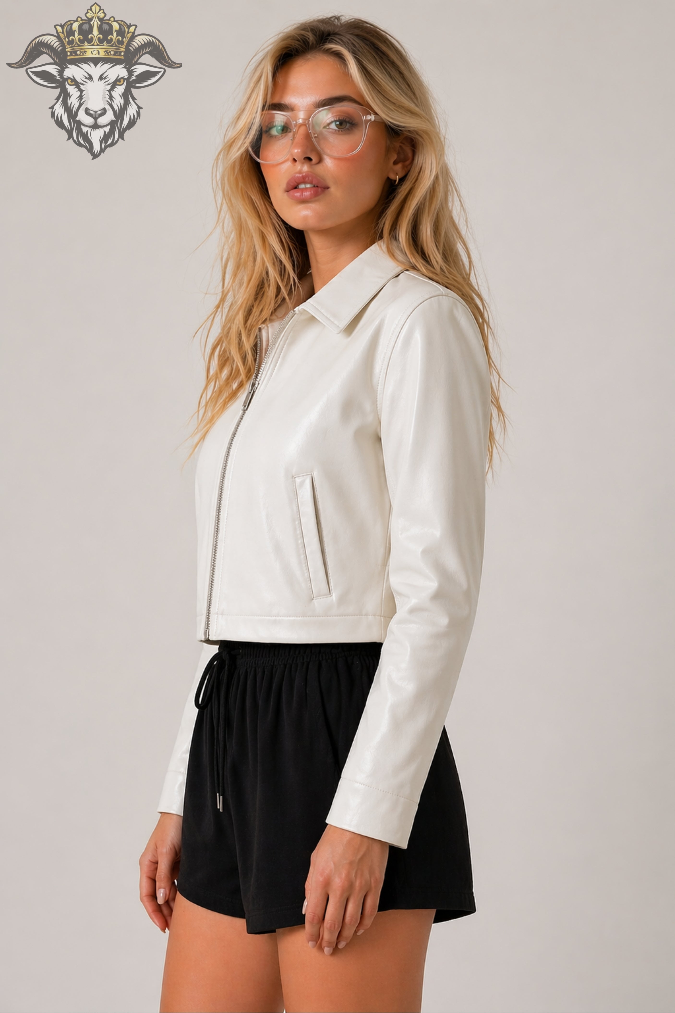 Women’s White Real Leather Cropped Jacket