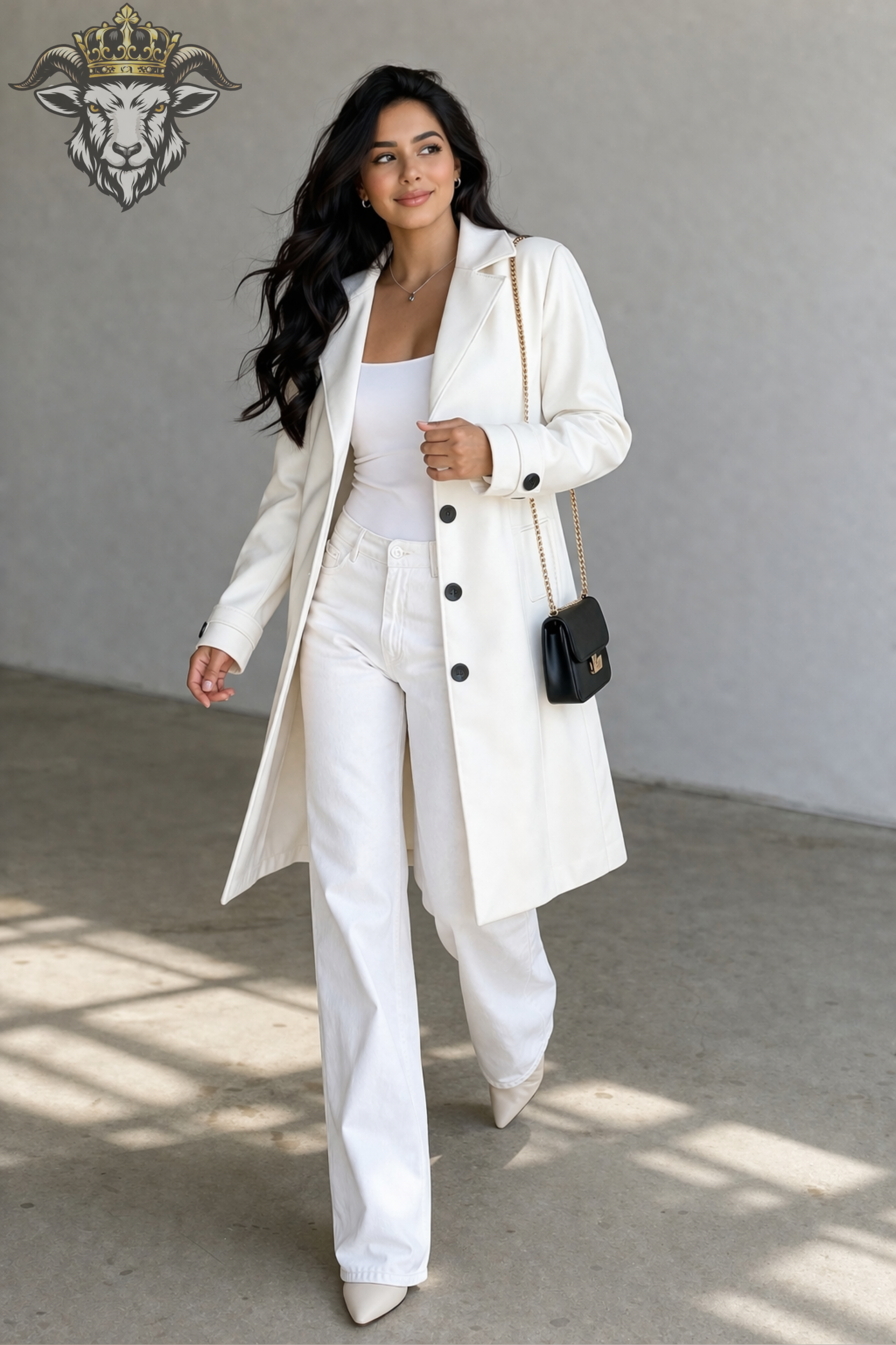 Women’s White Real Leather Knee-Length Coat