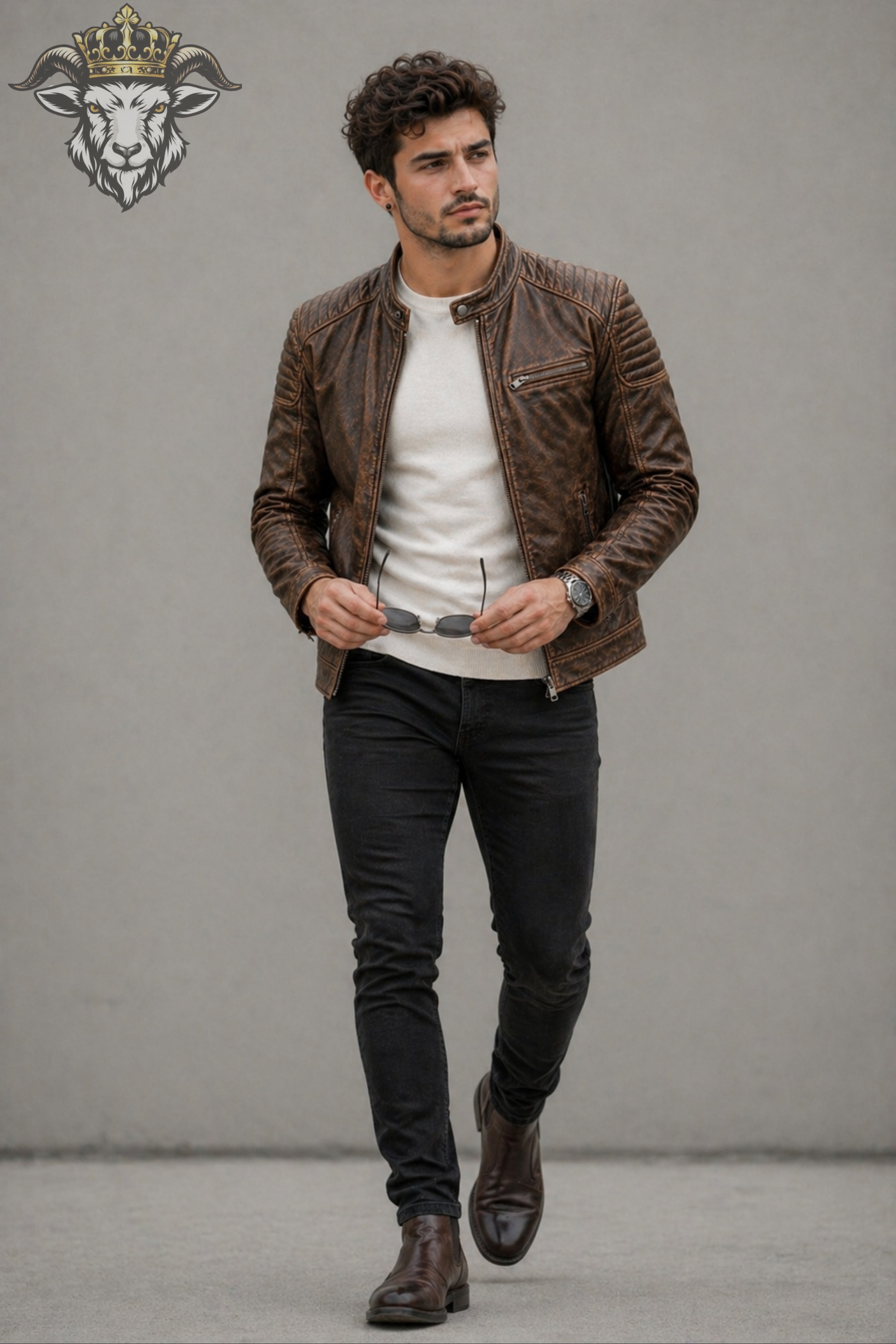 Men’s Distress Brown Real Leather Roadster Jacket