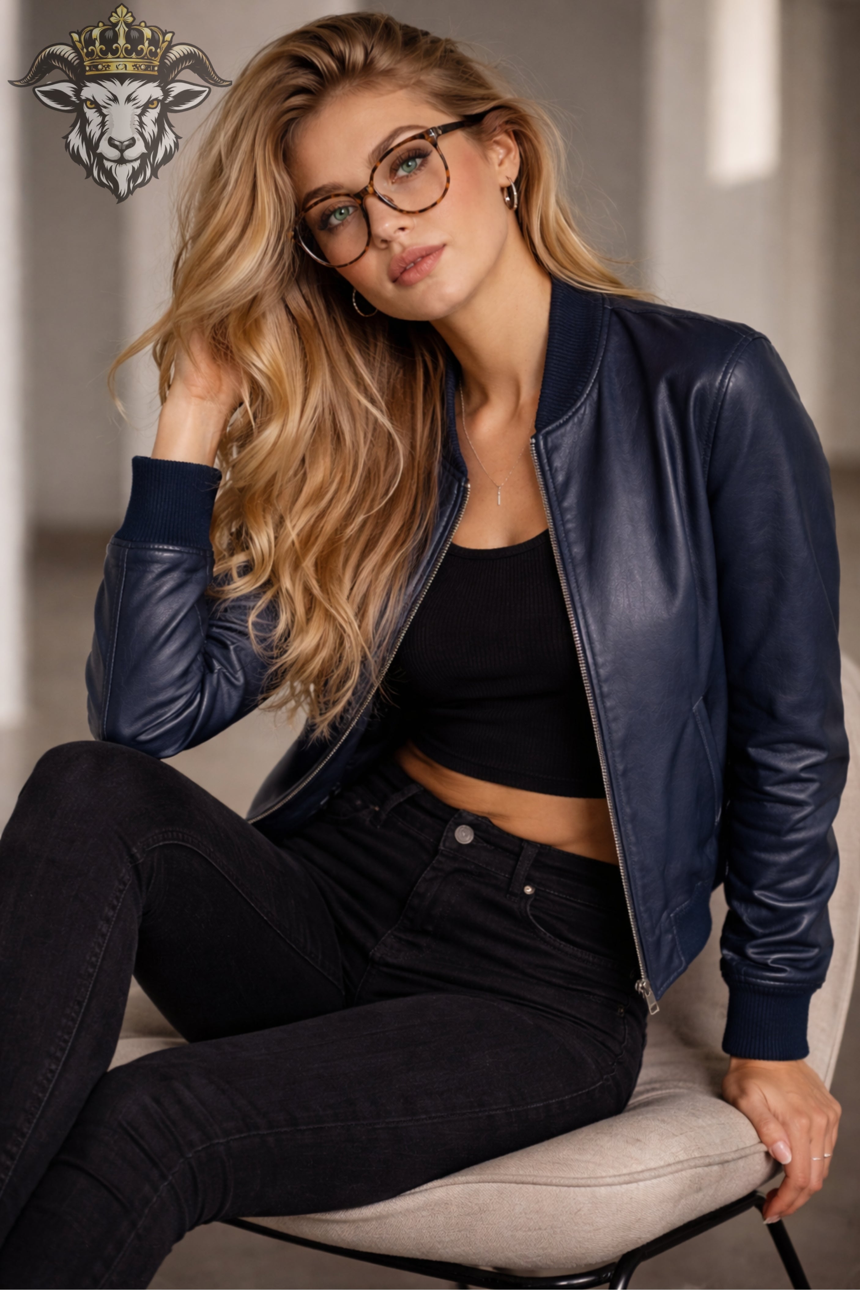 Women’s Indigo Real Leather Bomber Jacket