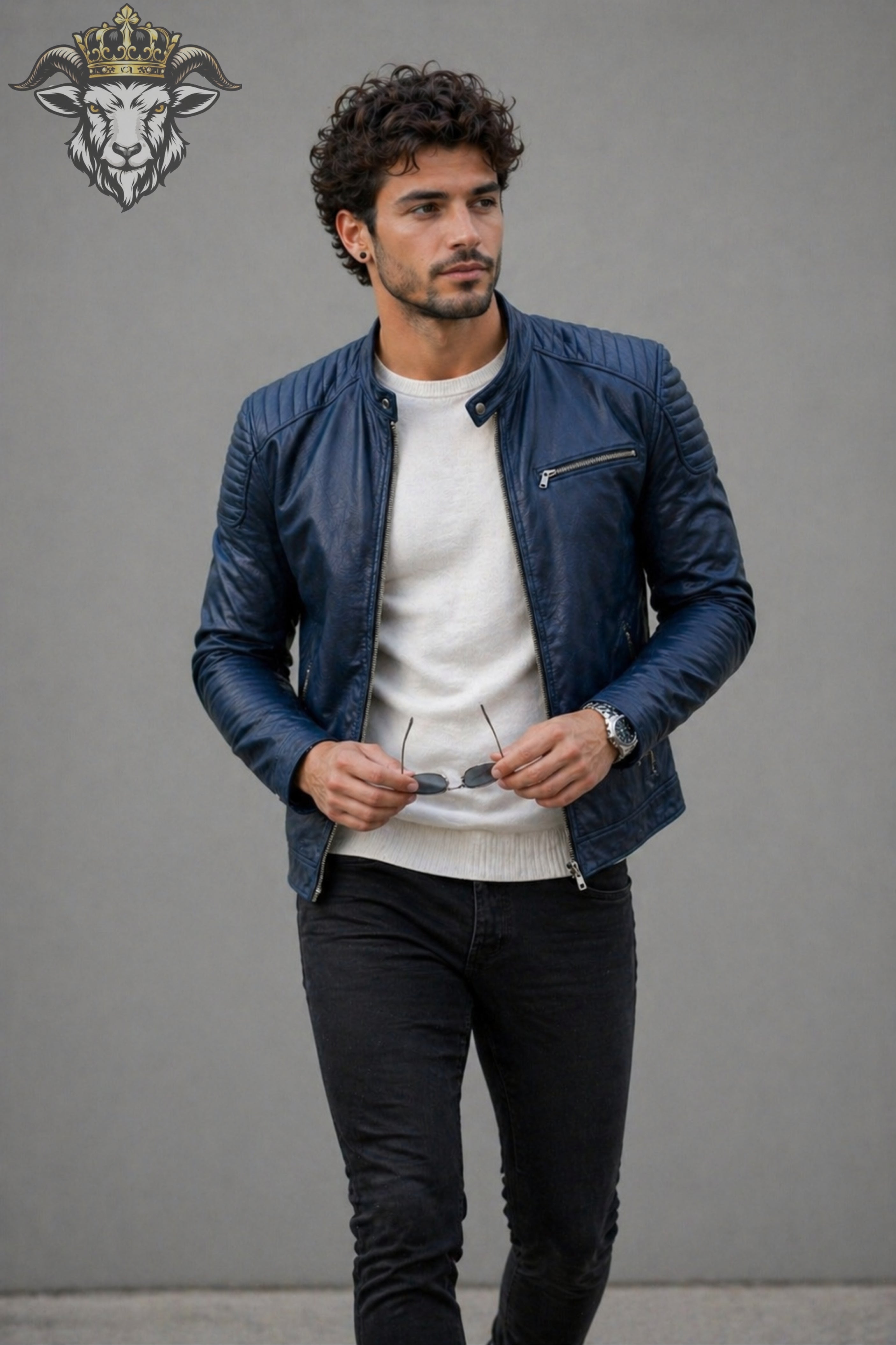 Men’s Blue Real Leather Roadster Jacket