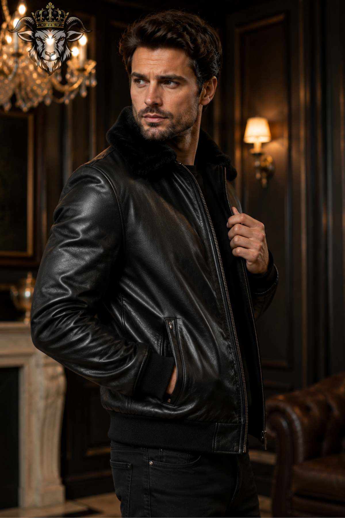 Men Black Leather Bomber Jacket, Real Leather Shearling Jacket, Faux Fur Lined Winter Coat, Luxury Motorcycle Style Zip Up Jacket