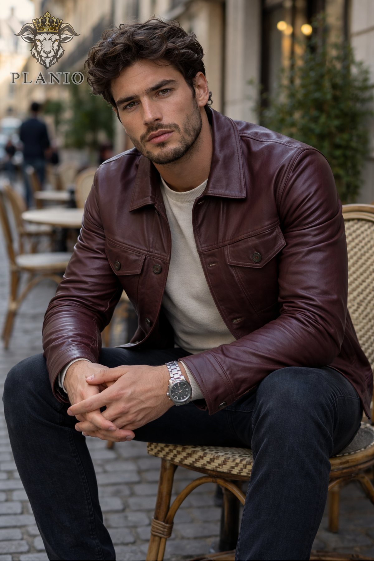 Men's Burgundy Real Leather Trucker Jacket, Slim Fit Button Front Jacket, Vintage Inspired Leather Outerwear, Casual Biker Style