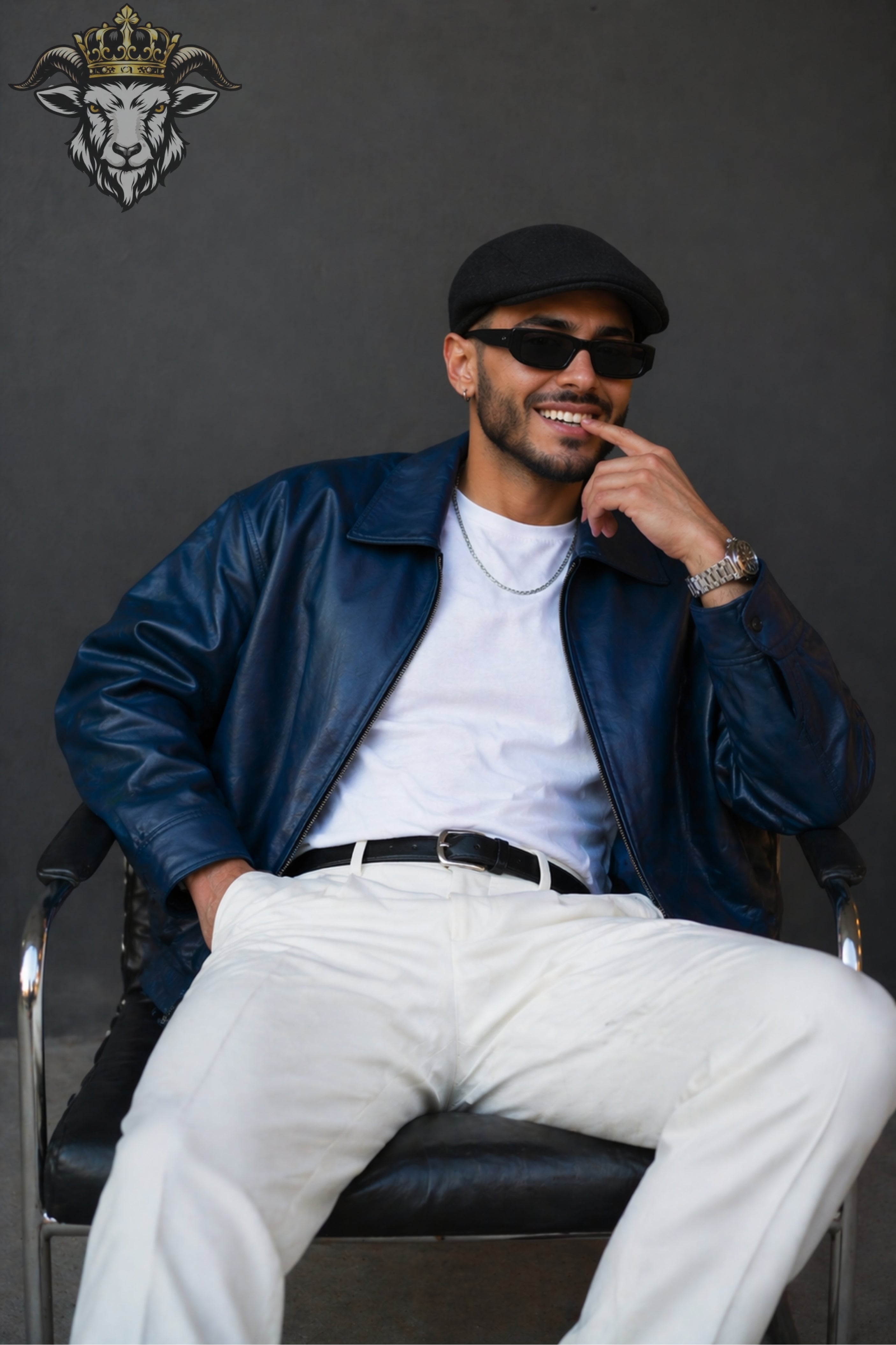 Men’s Oversized Blue Real Leather Bomber Jacket