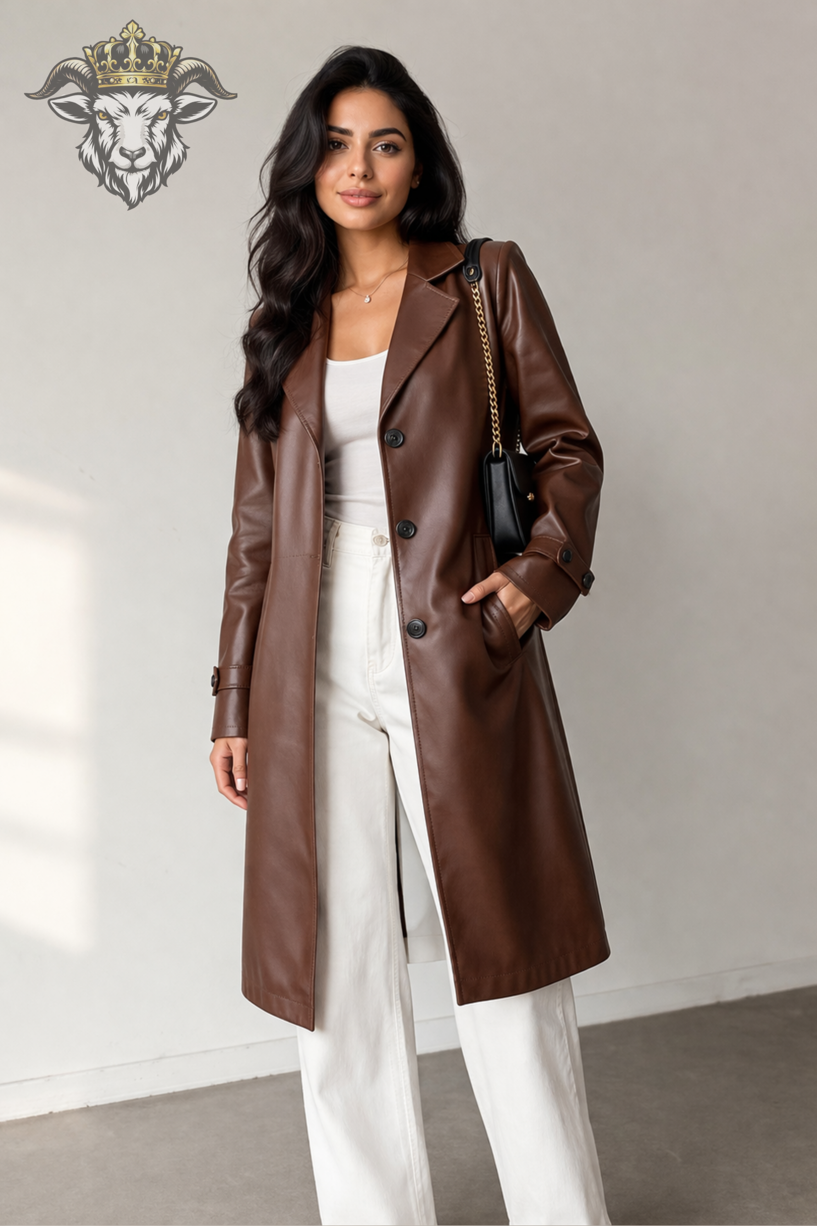 Women’s Premium Brown Real Leather Mid-Length Coat