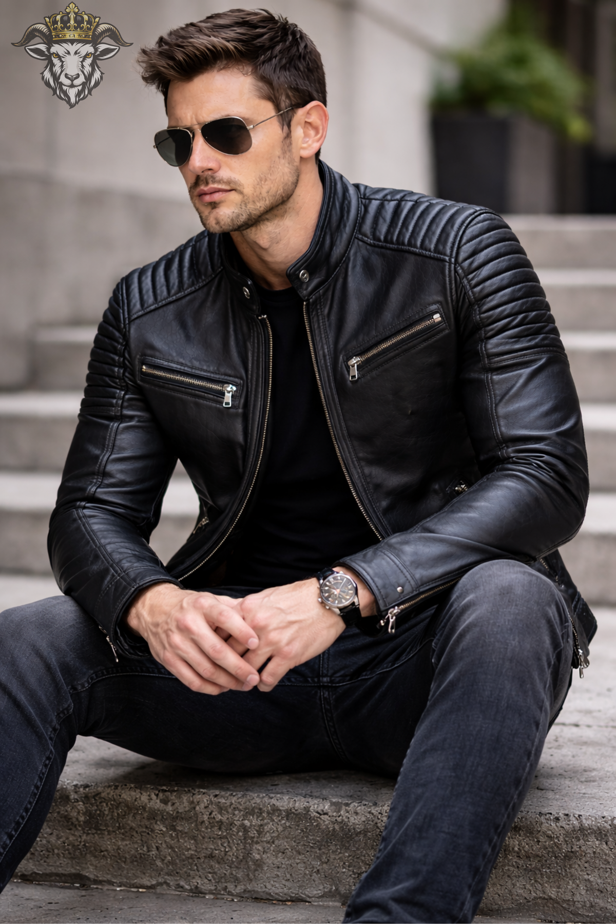 Men's Black Real Leather Biker Jacket, Premium Quilted Moto Jacket, Slim Fit Motorcycle Outerwear, Stand Collar Zip Jacket