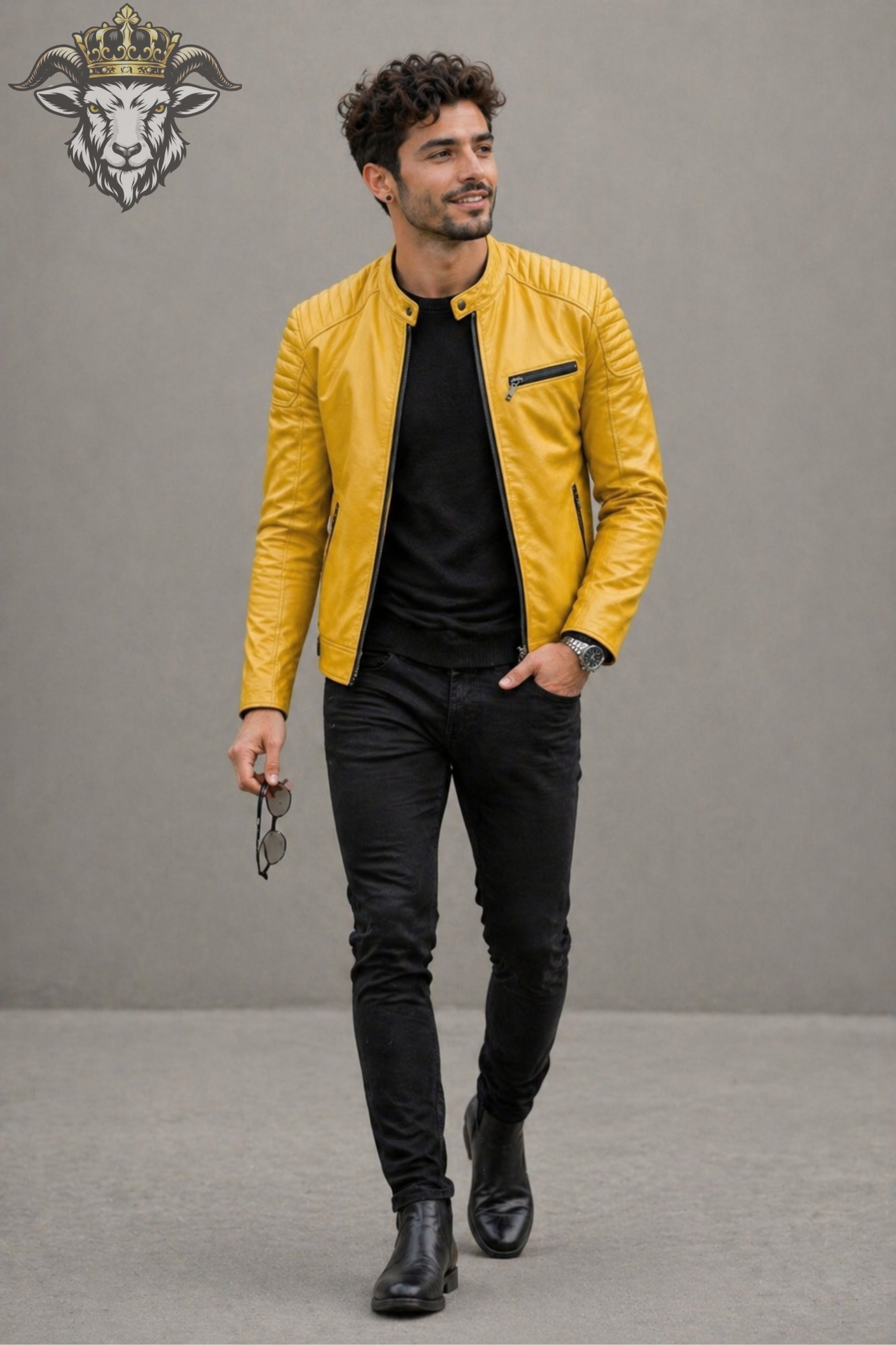 Men’s Yellow Real Leather Roadster Jacket