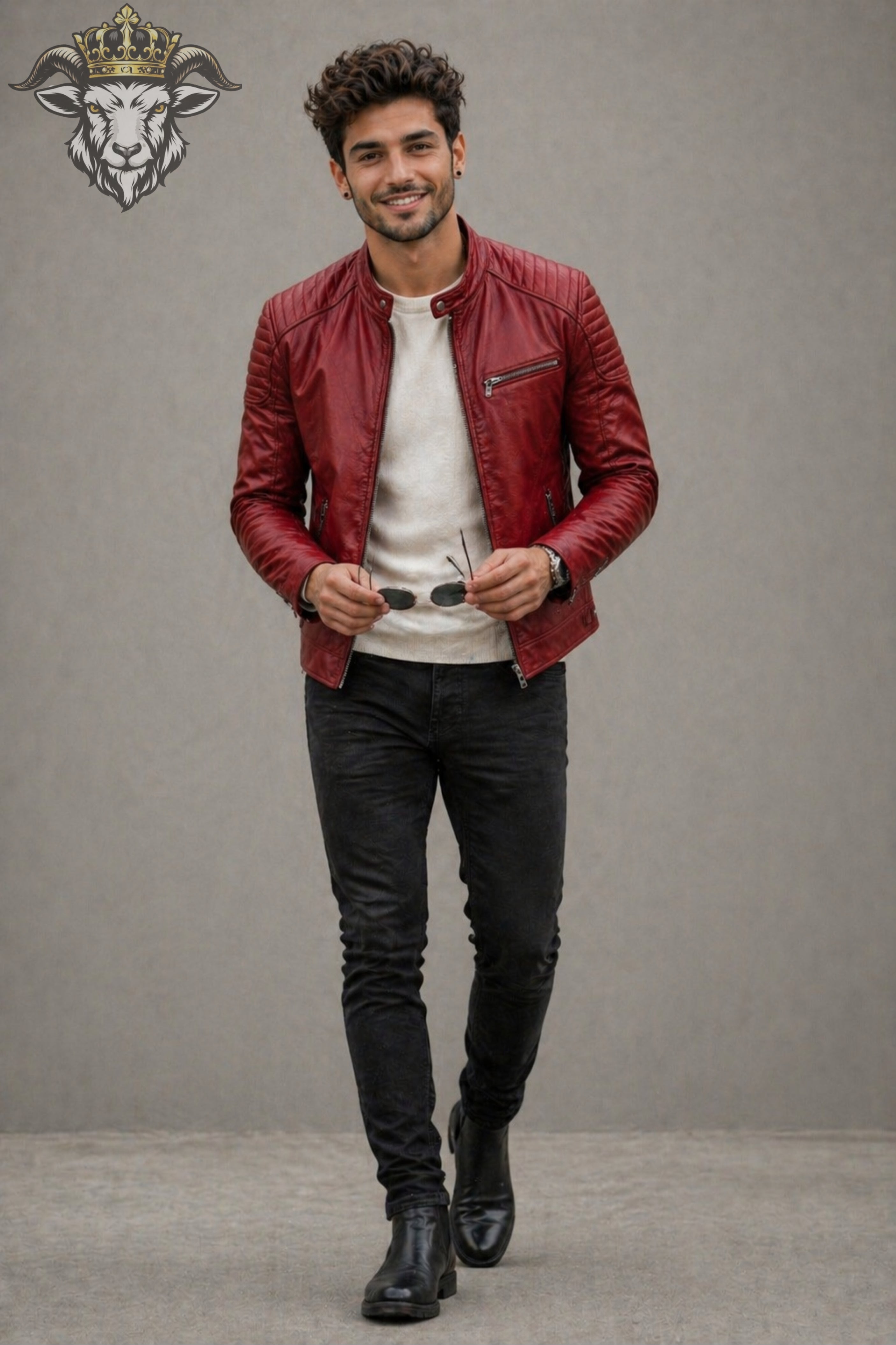 Men’s Red Real Leather Roadster Jacket