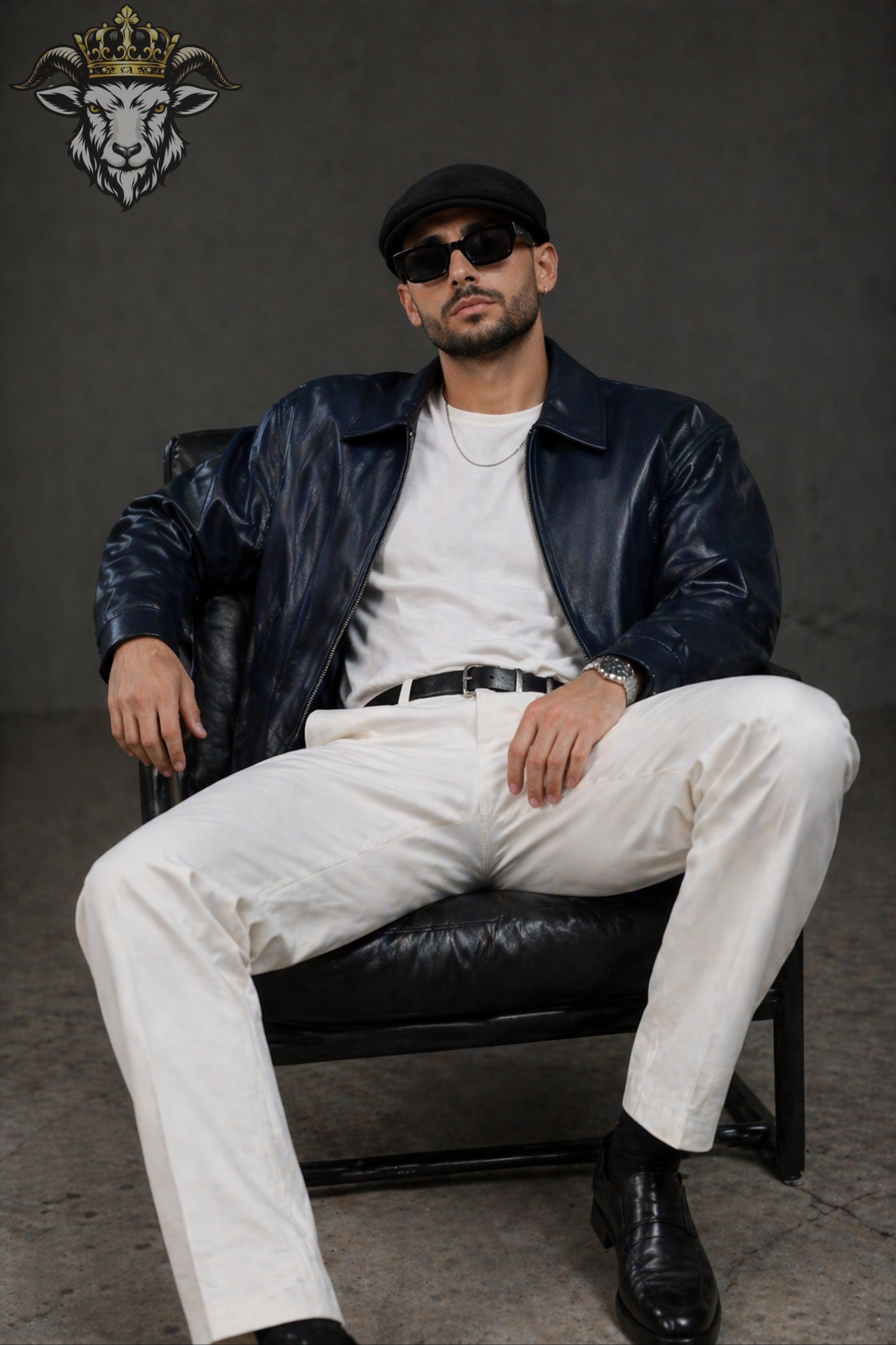 Men’s Navy Blue Oversize Real Leather Bomber Jacket