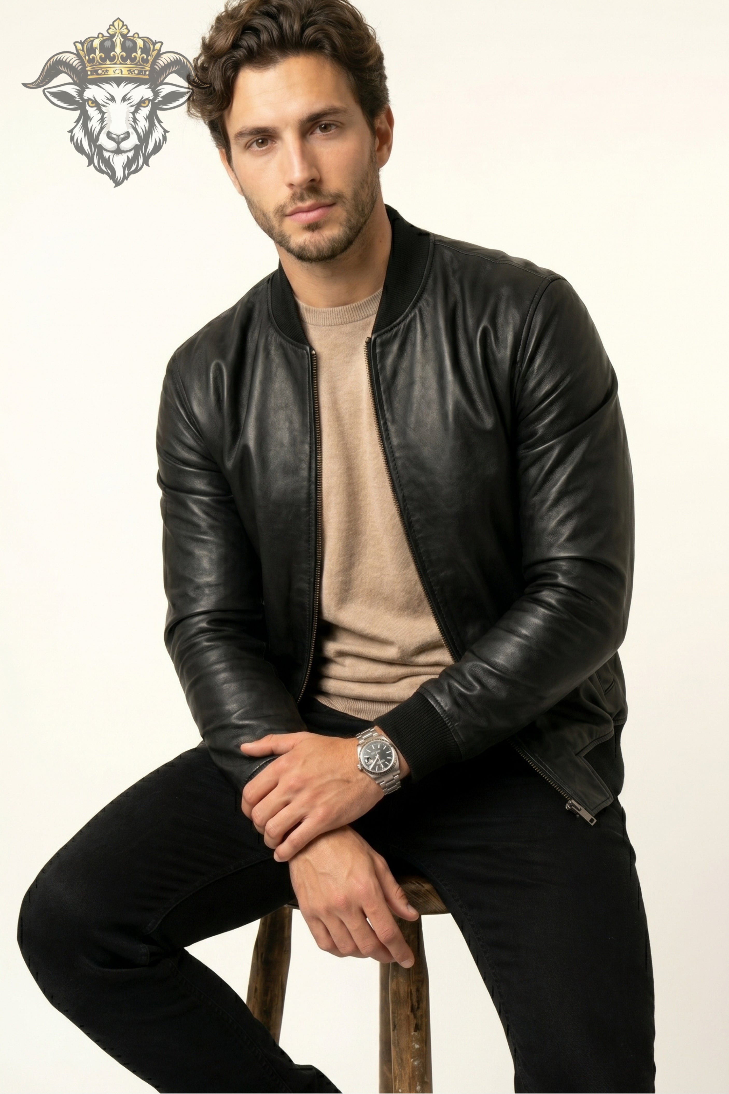 Men’s Black Real Leather Bomber Jacket