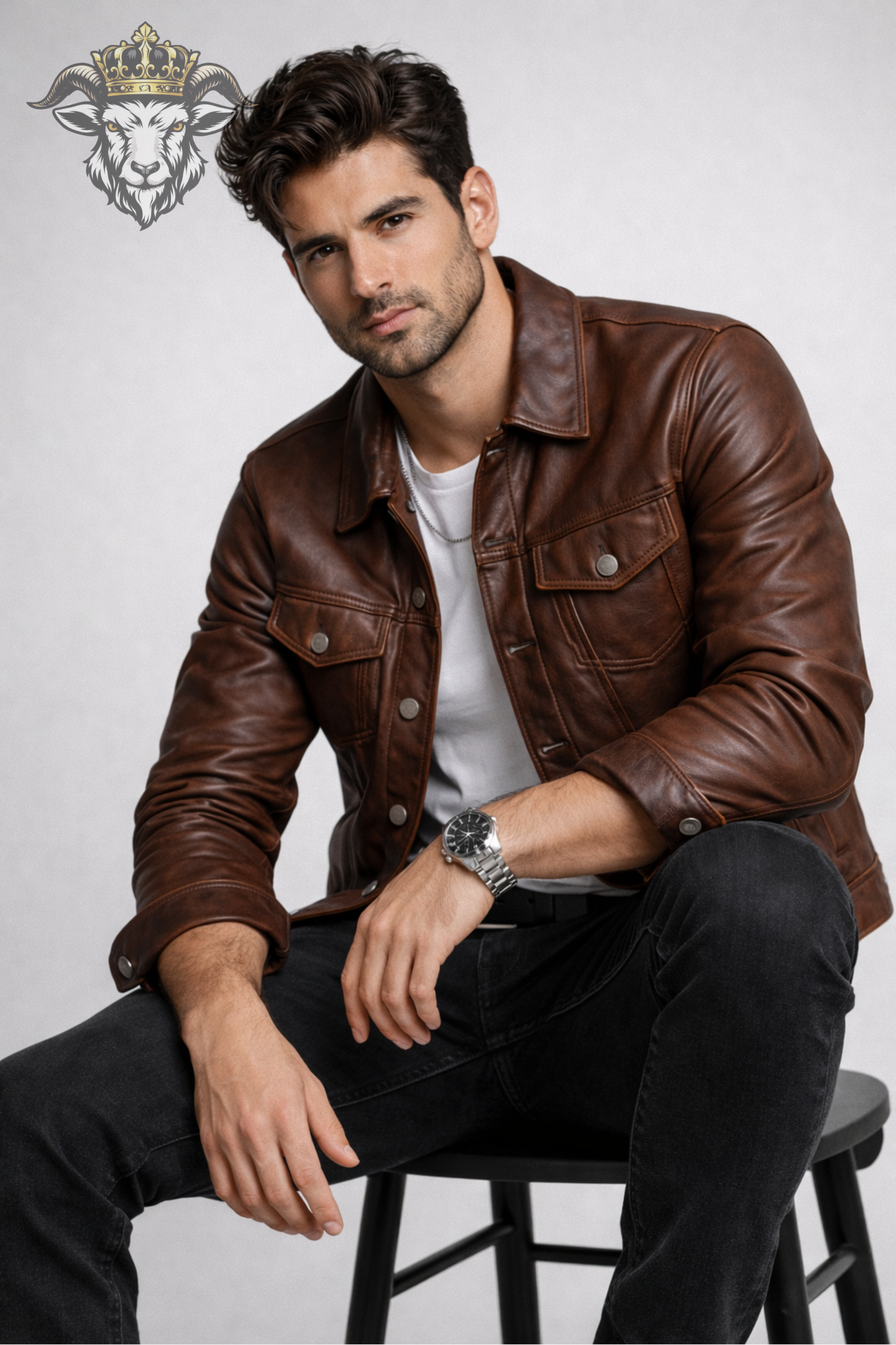 Men’s Brown Real Leather Trucker Jacket