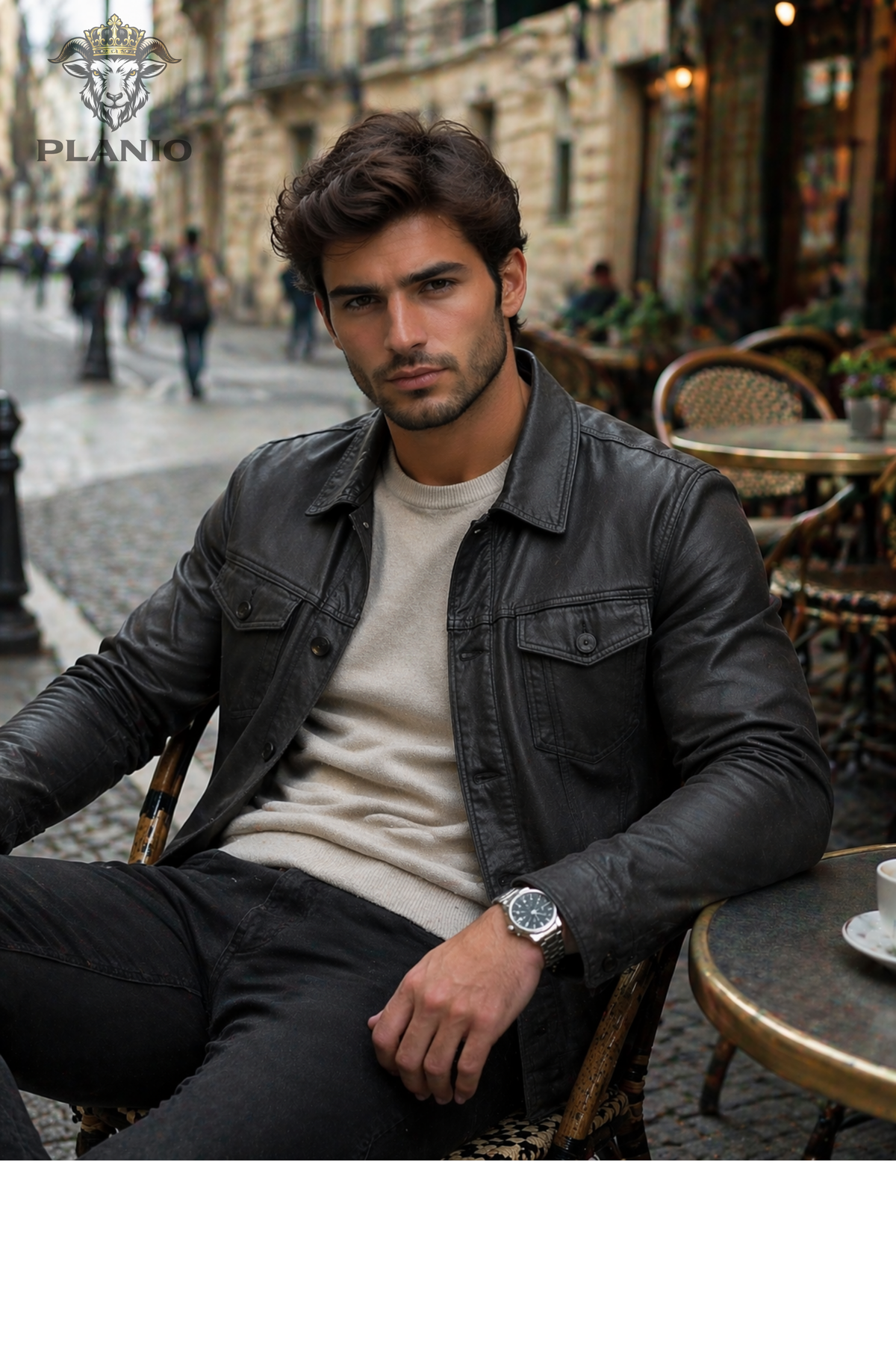 Men's Charcoal Leather Trucker Jacket – Premium Real Leather Button-Up Jacket with Chest Pockets