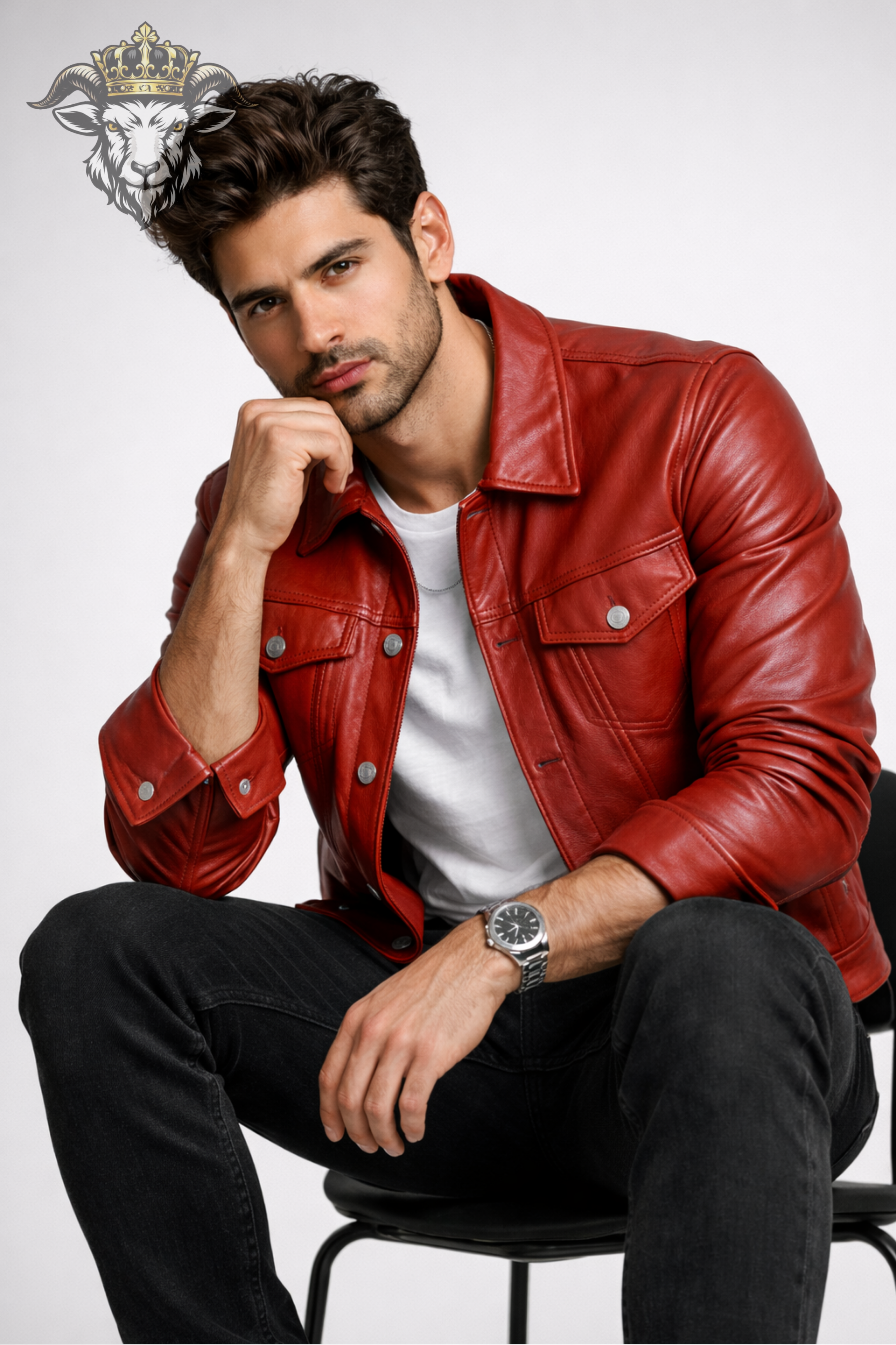 Men’s Red Real Leather Trucker Jacket