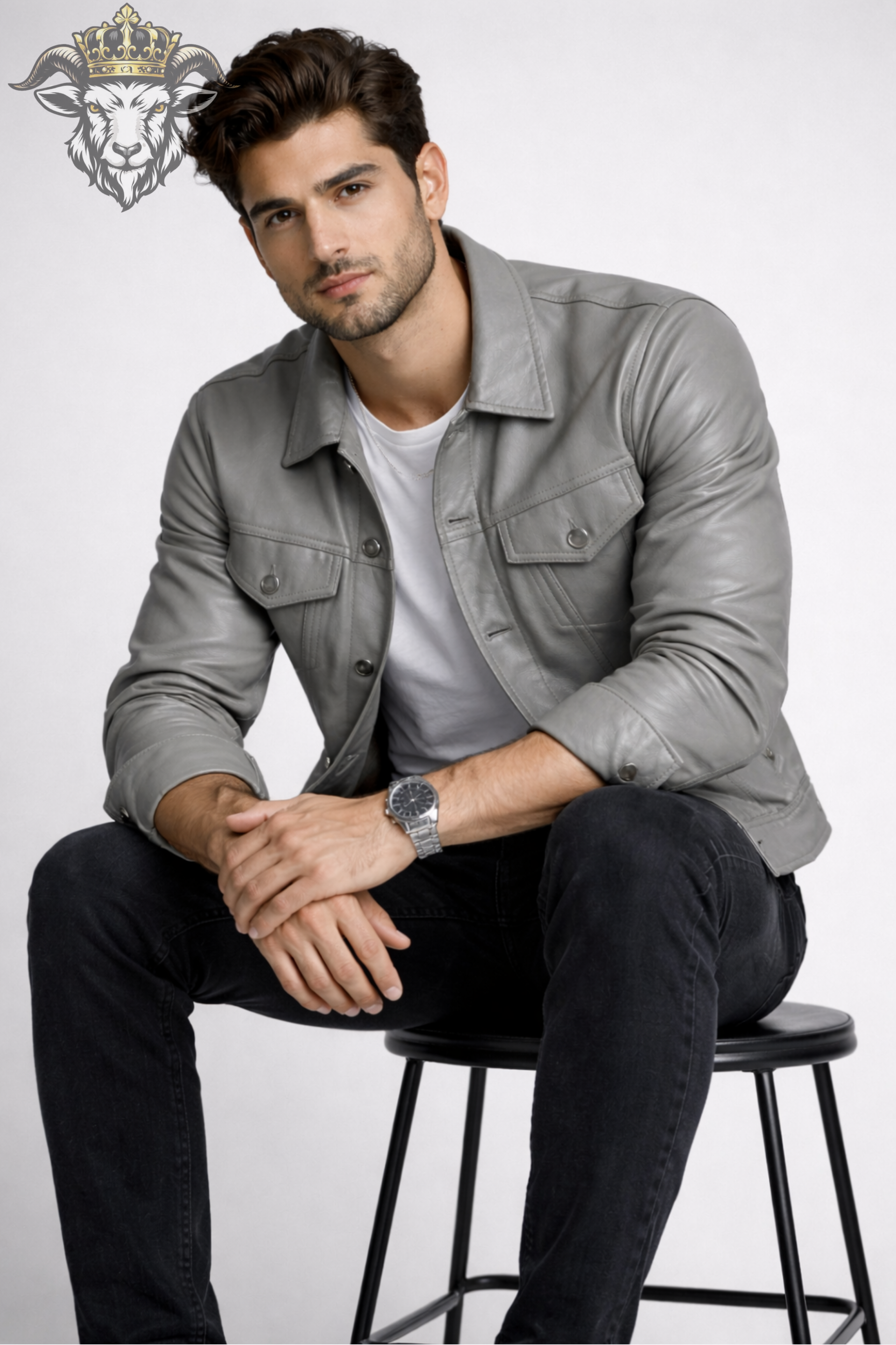 Light Grey Real Leather Jacket for Men