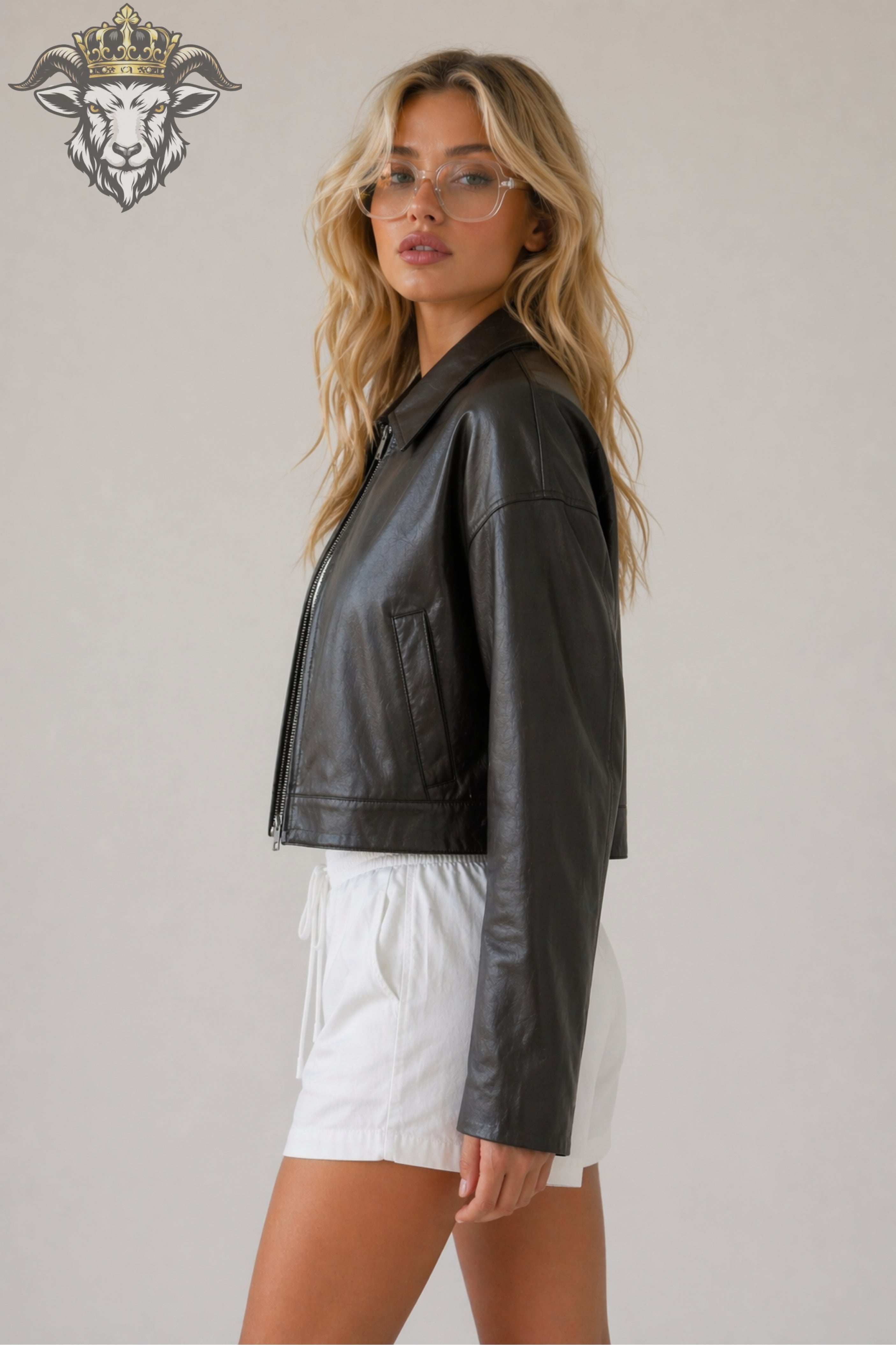 Women’s Charcoal Real Leather Cropped Jacket