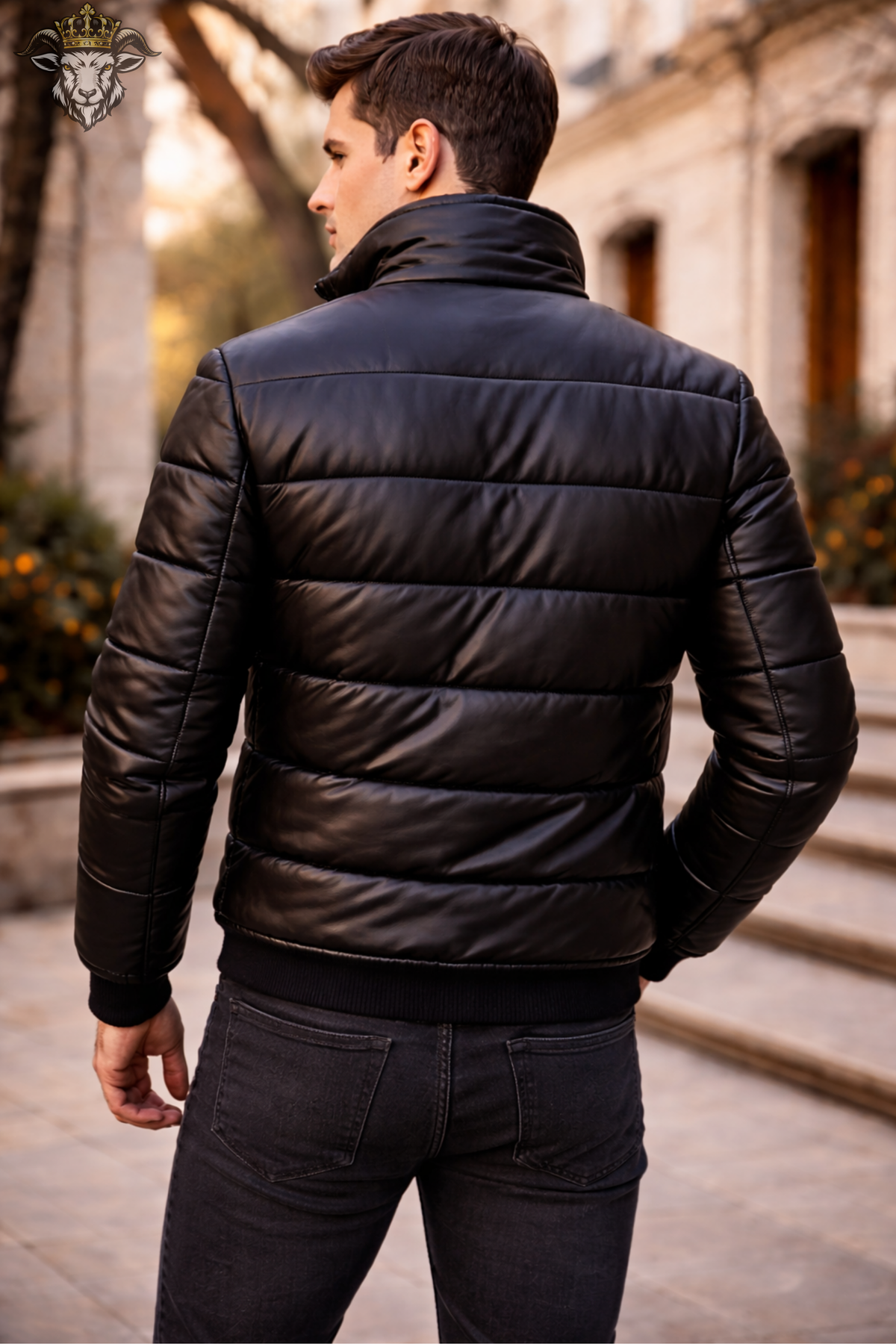 Men’s Black Genuine Leather Puffer Jacket, Quilted Winter Bomber Coat, Real Leather Zip Up Jacket, Stylish Warm Streetwear Outerwear