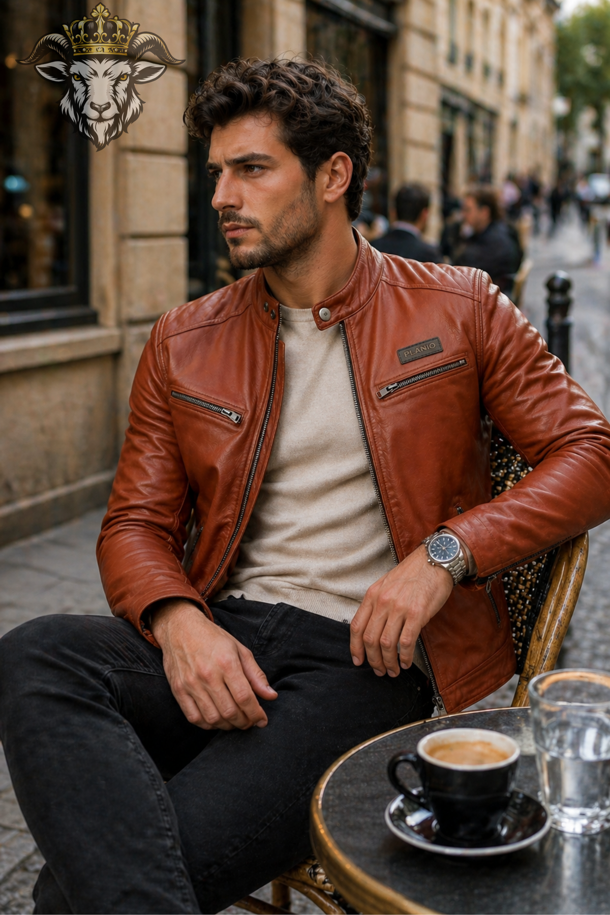 Men’s Burnt Orange Real Leather Biker Jacket – Slim Fit Café Racer Moto Jacket with Zip Pockets & Snap Collar