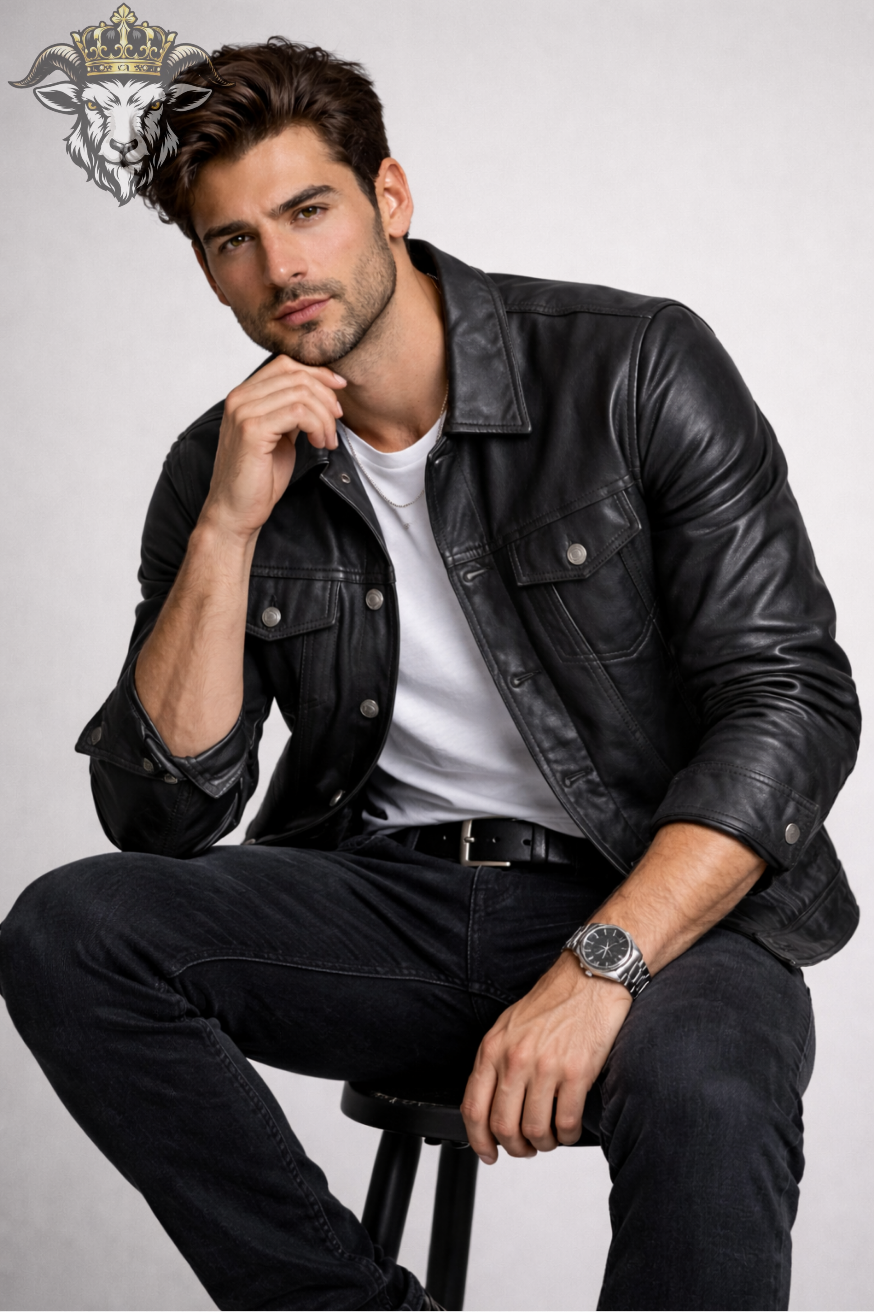 Men’s Charcoal Real Leather Trucker Jacket