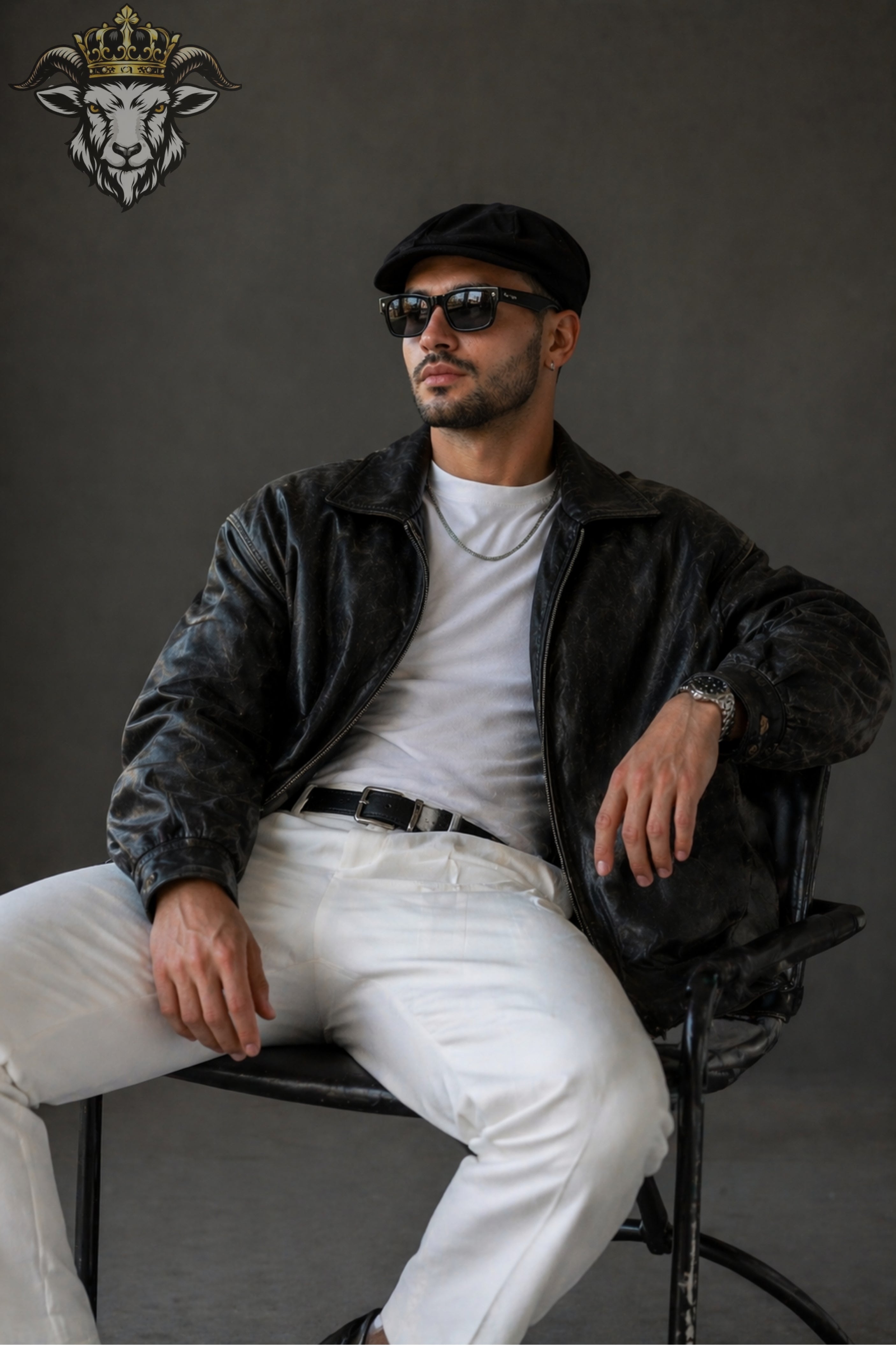 Men’s Distress Black Oversize Real Leather Bomber Jacket