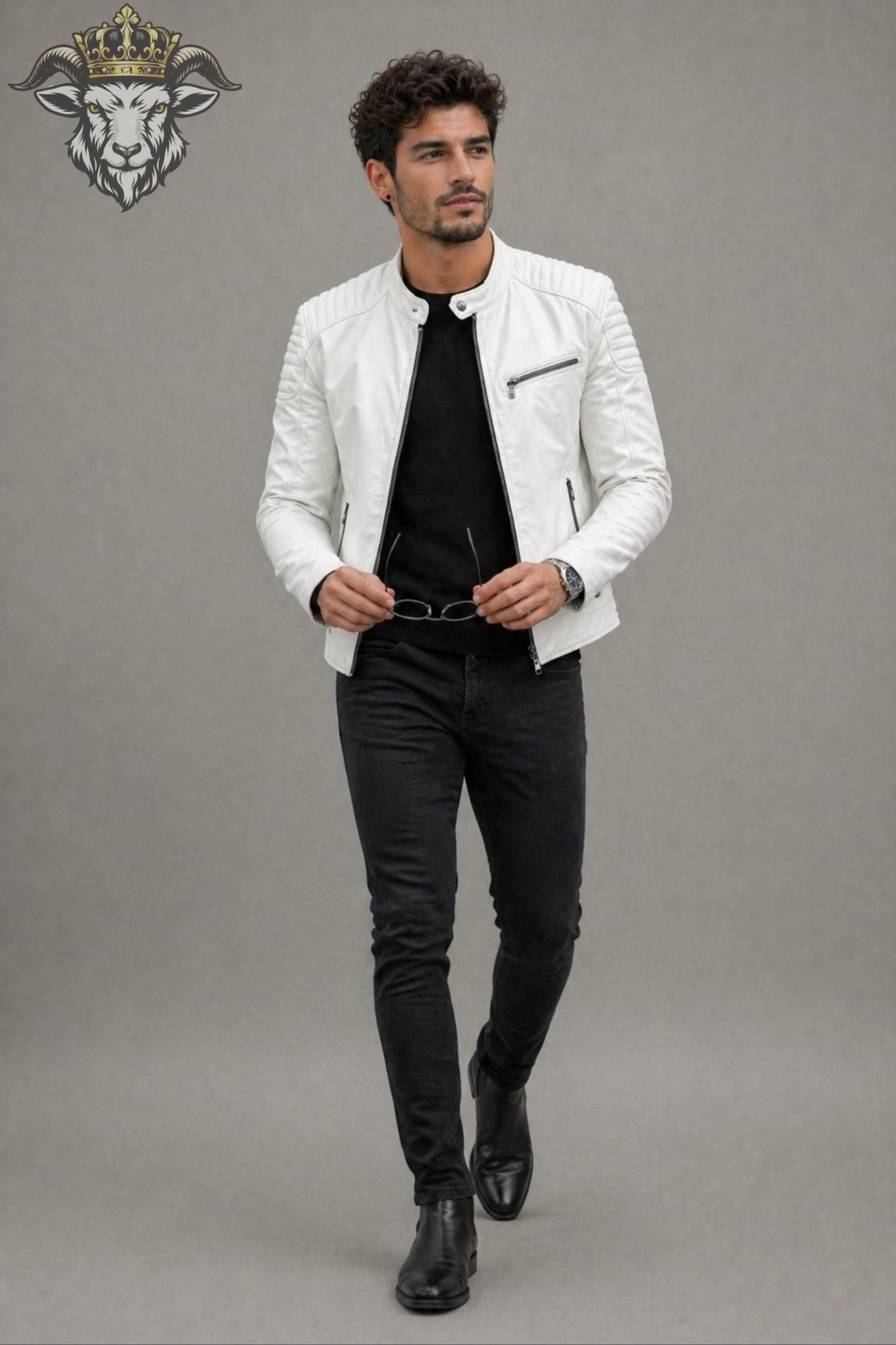 Men’s White Real Leather Roadster Jacket