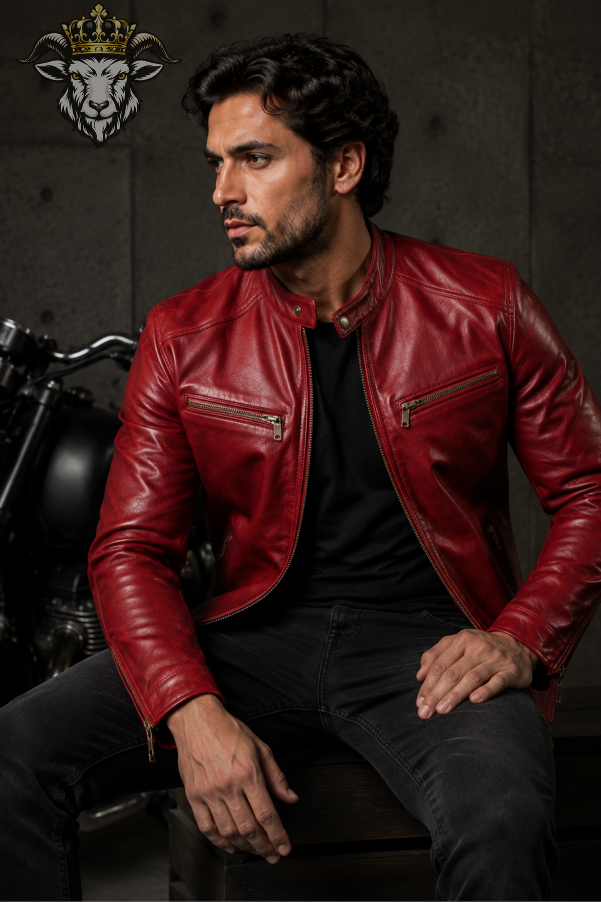 Men's Red Real Leather Biker Jacket, Slim Fit Motorcycle Jacket, Stand Collar Moto Jacket, Men's Red Leather Coat