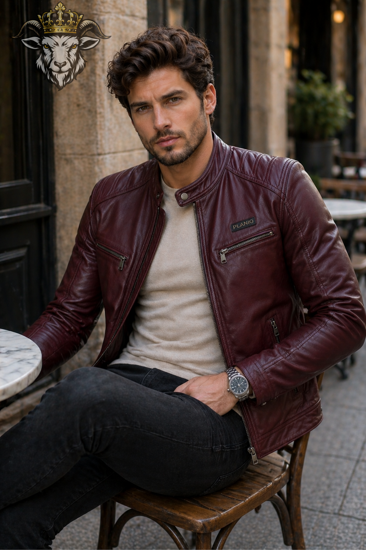 Men's Burgundy Real Leather Biker Jacket – Slim Fit Cafe Racer Motorcycle Jacket, PLANIO Quilted Moto Jacket for Men