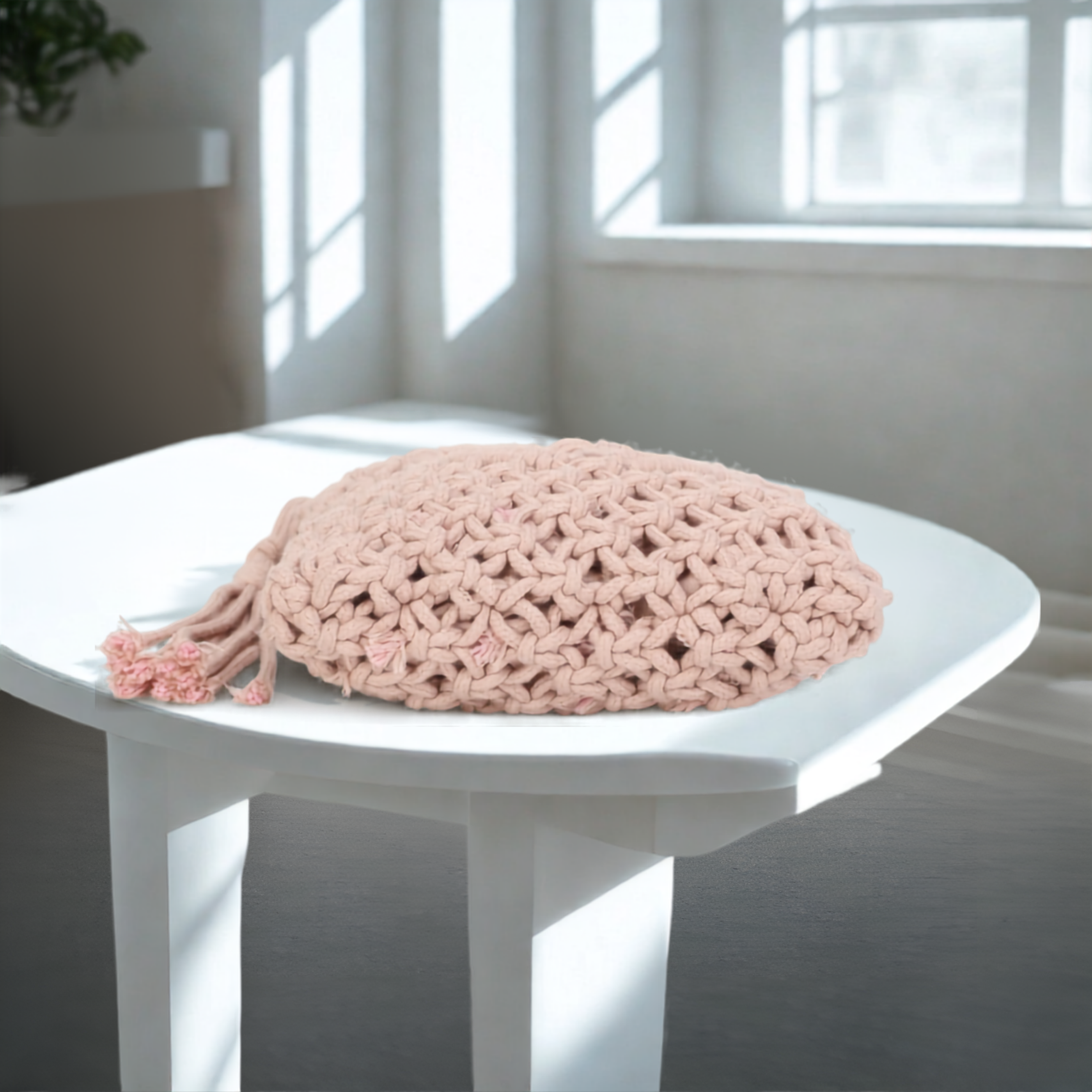 Women’s Crochet Crossbody Bag – Knitted Synthetic Shoulder Bag with Zip Closure