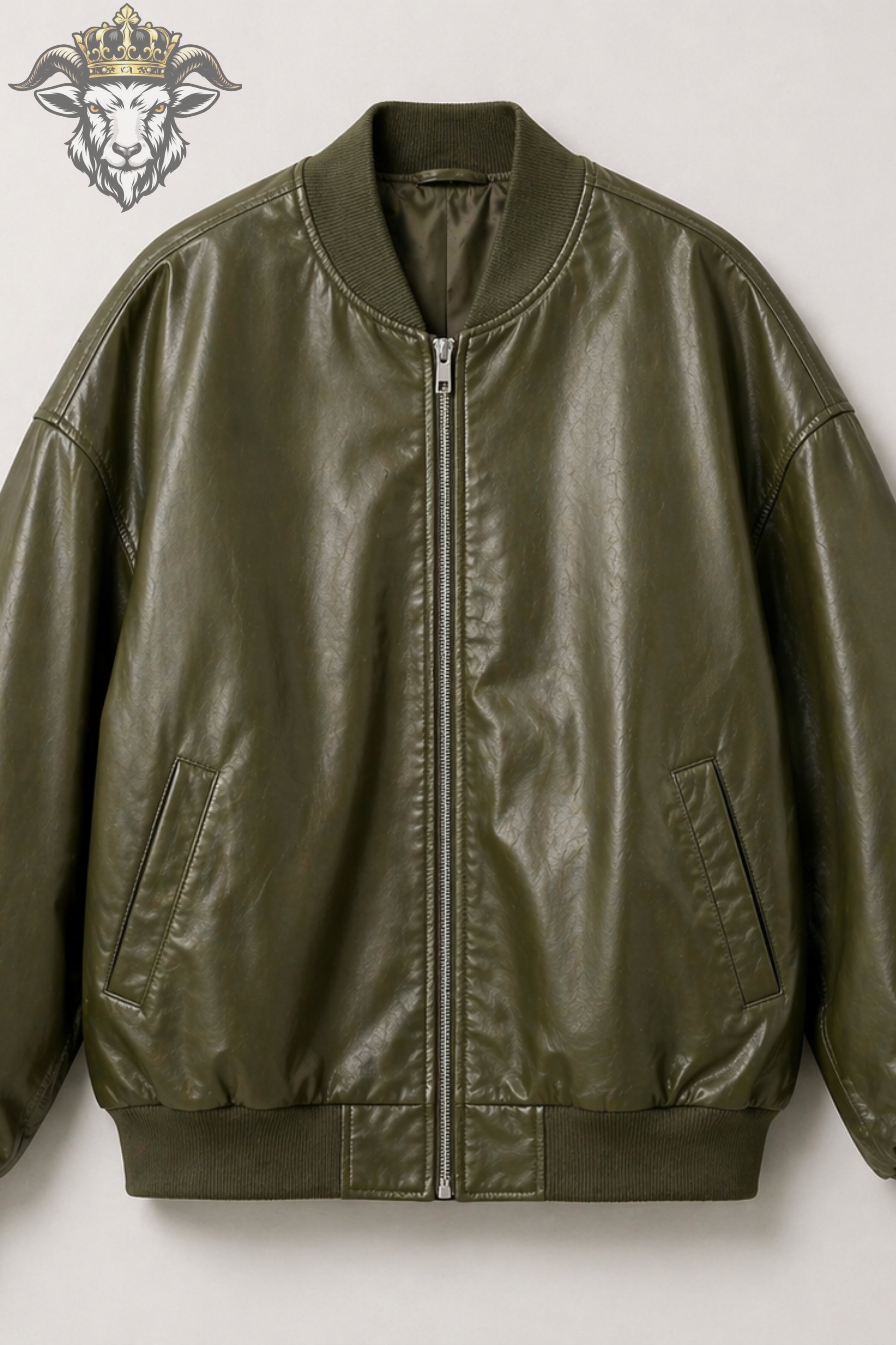 Women’s Green Oversize Real Leather Bomber Jacket