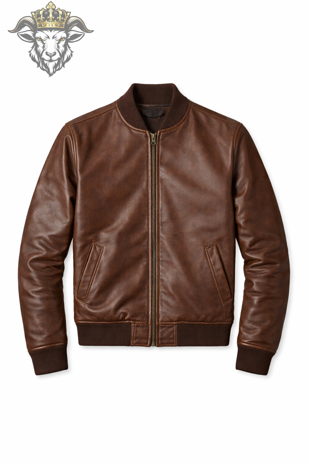 Men's Brown Leather Bomber Jacket, Real Leather Slim Fit Jacket, Vintage Inspired Zip Outerwear, Ribbed Collar Casual Streetwear Coat