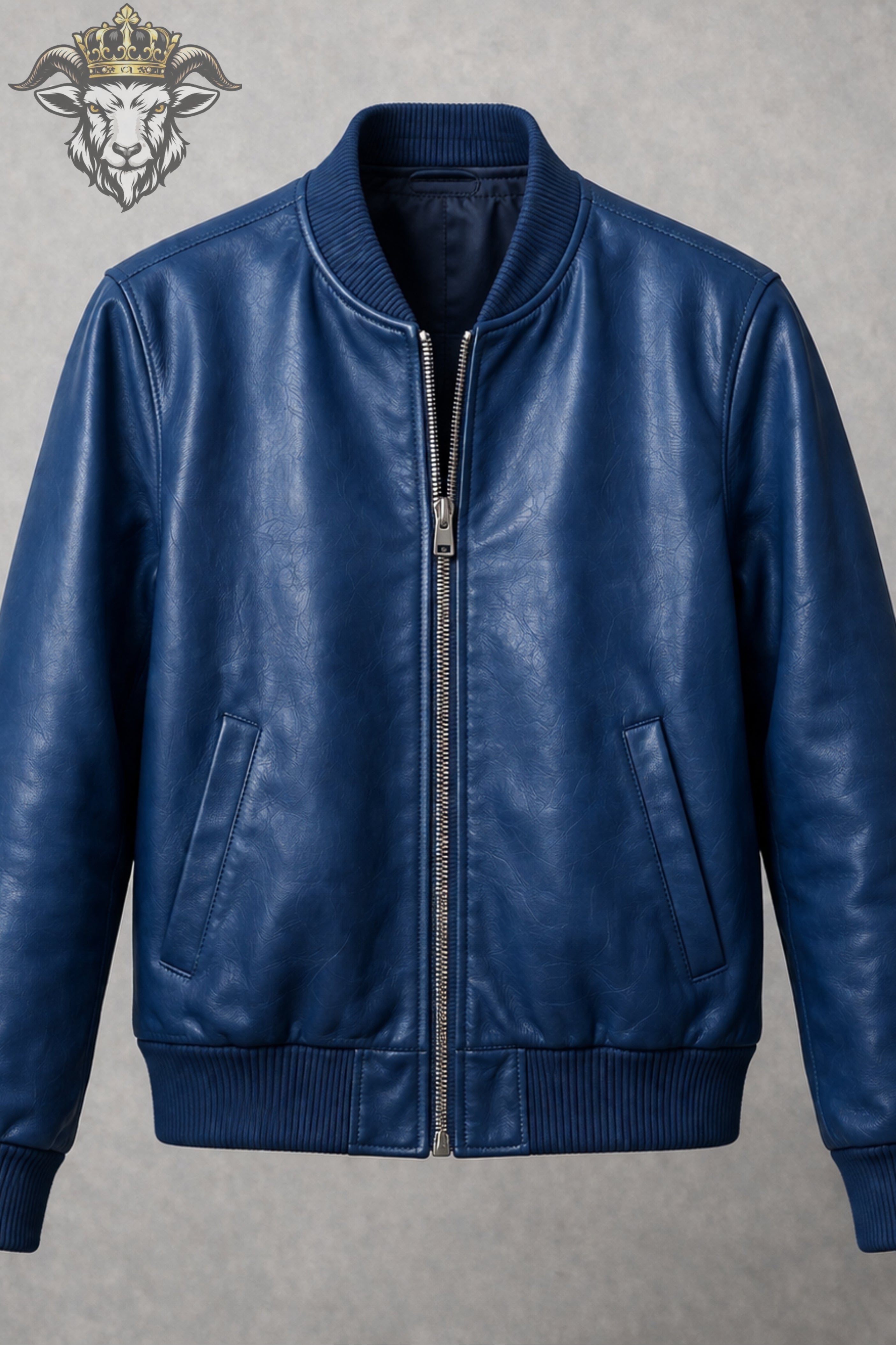 Women’s Blue Leather Bomber Jacket