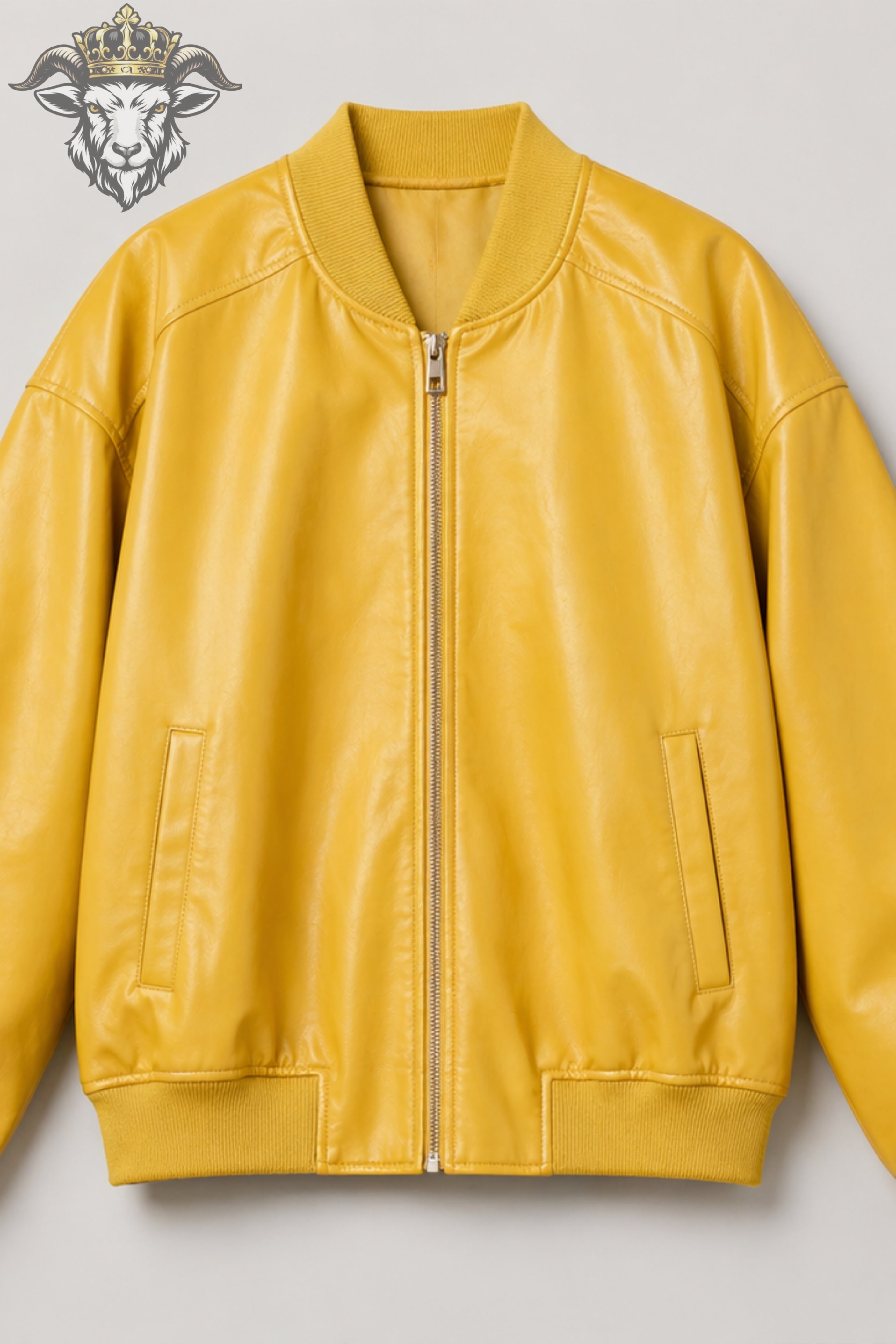 Women’s Yellow Oversize Real Leather Bomber Jacket
