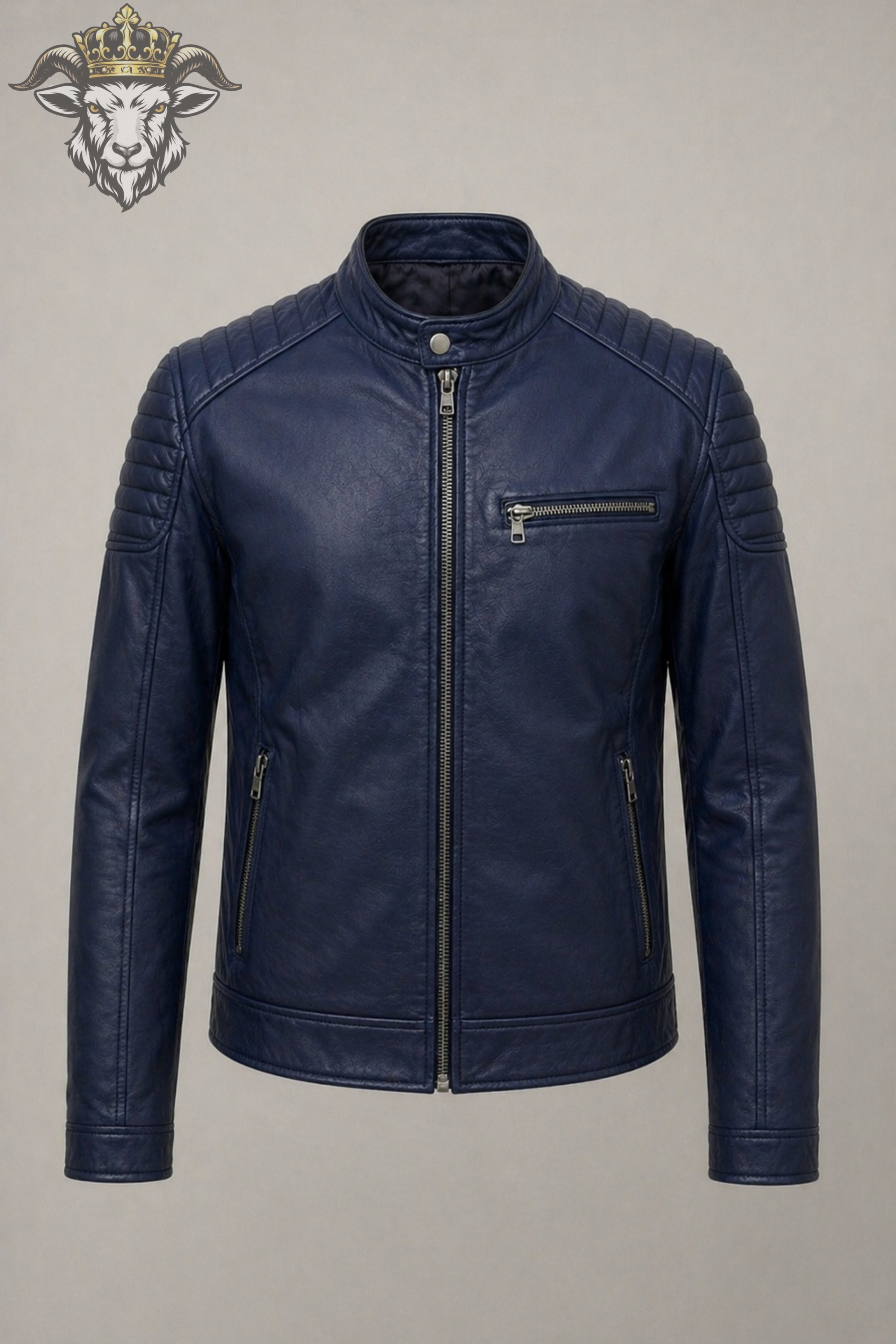 Men’s Navy Blue Real Leather Roadster Jacket