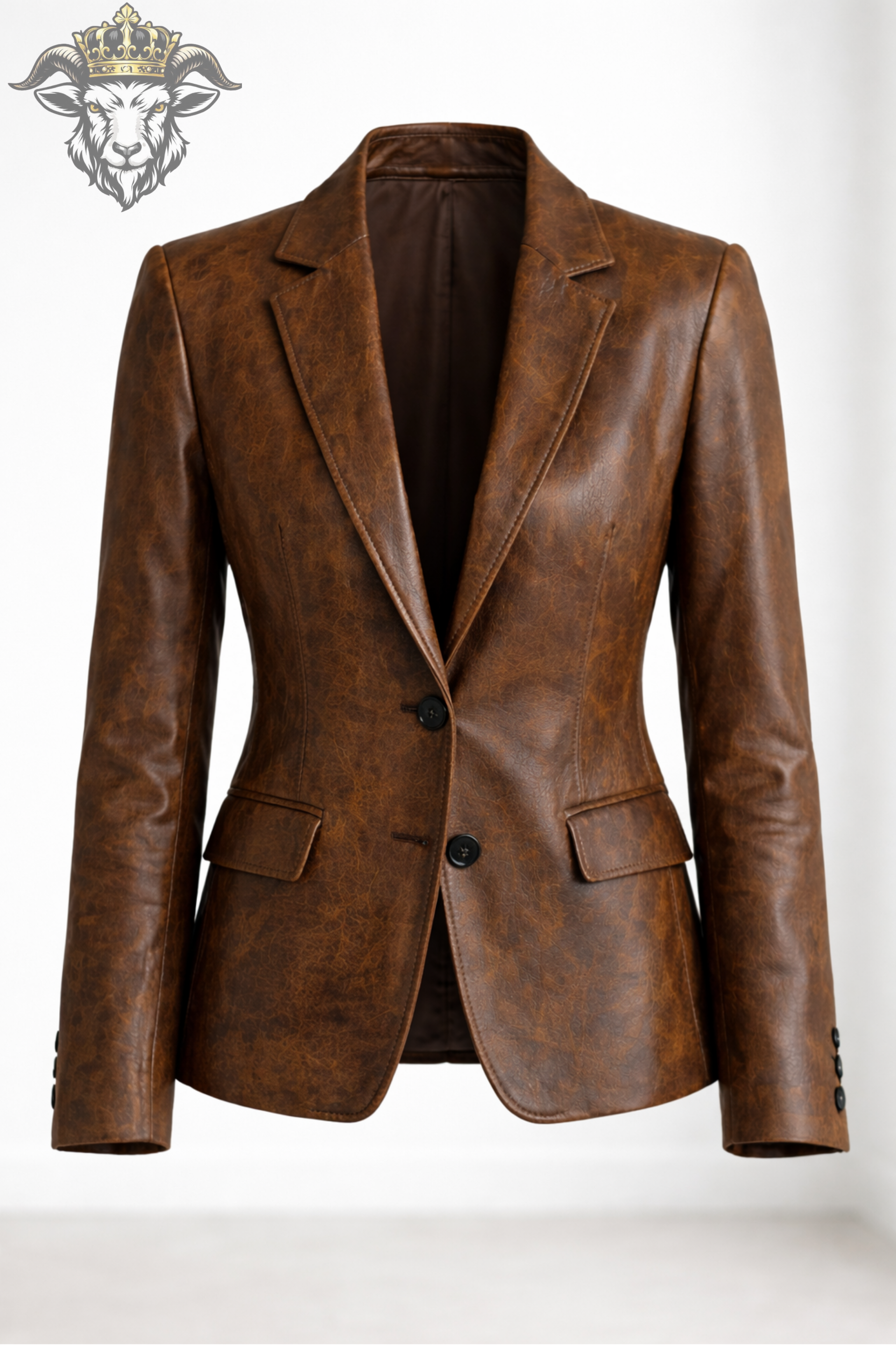 Women’s Distressed Brown Real Leather Blazer – Vintage Style Tailored Jacket, Premium Genuine Leather Coat for Women