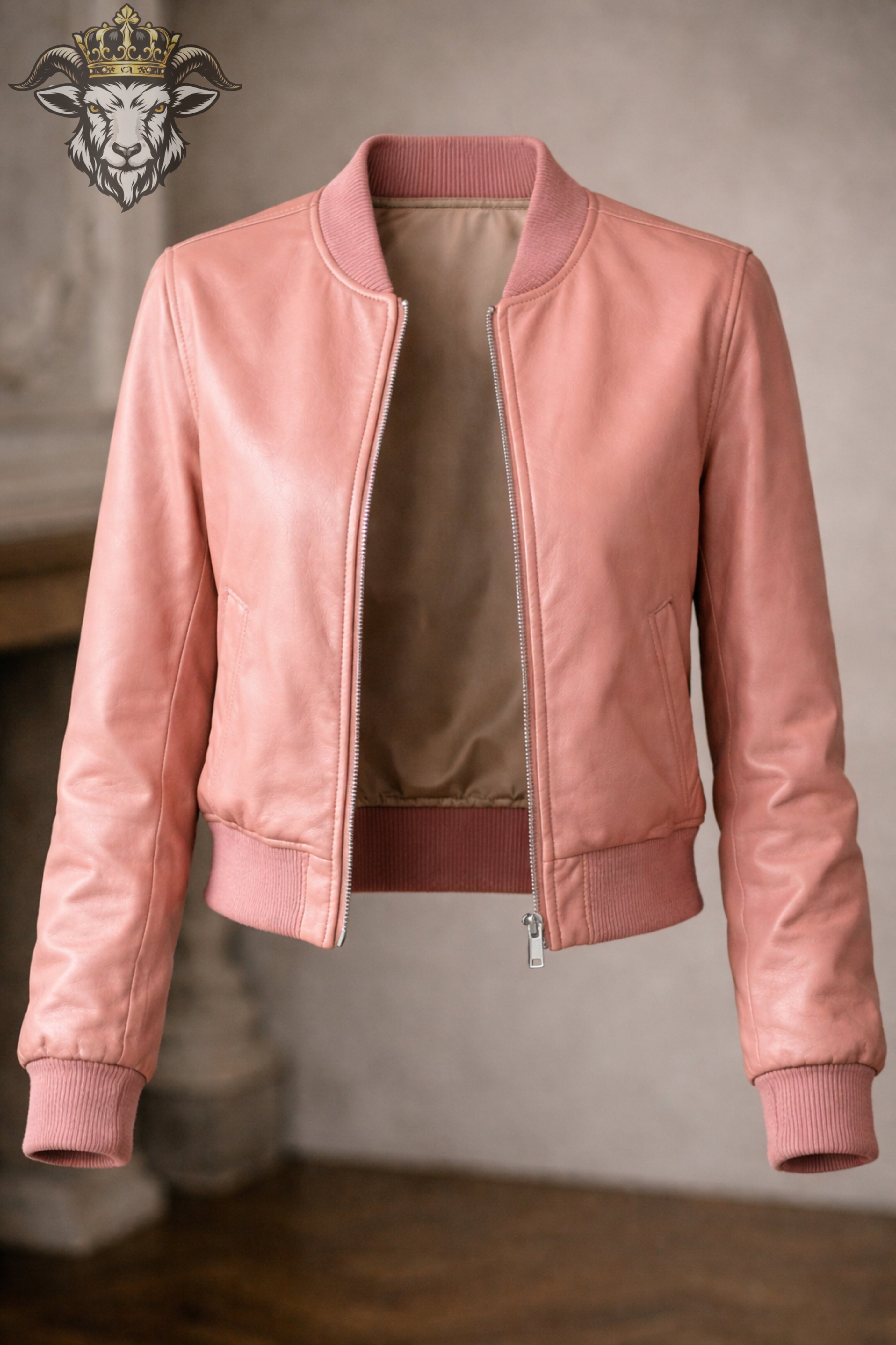 Women’s Pink Real Leather Bomber Jacket
