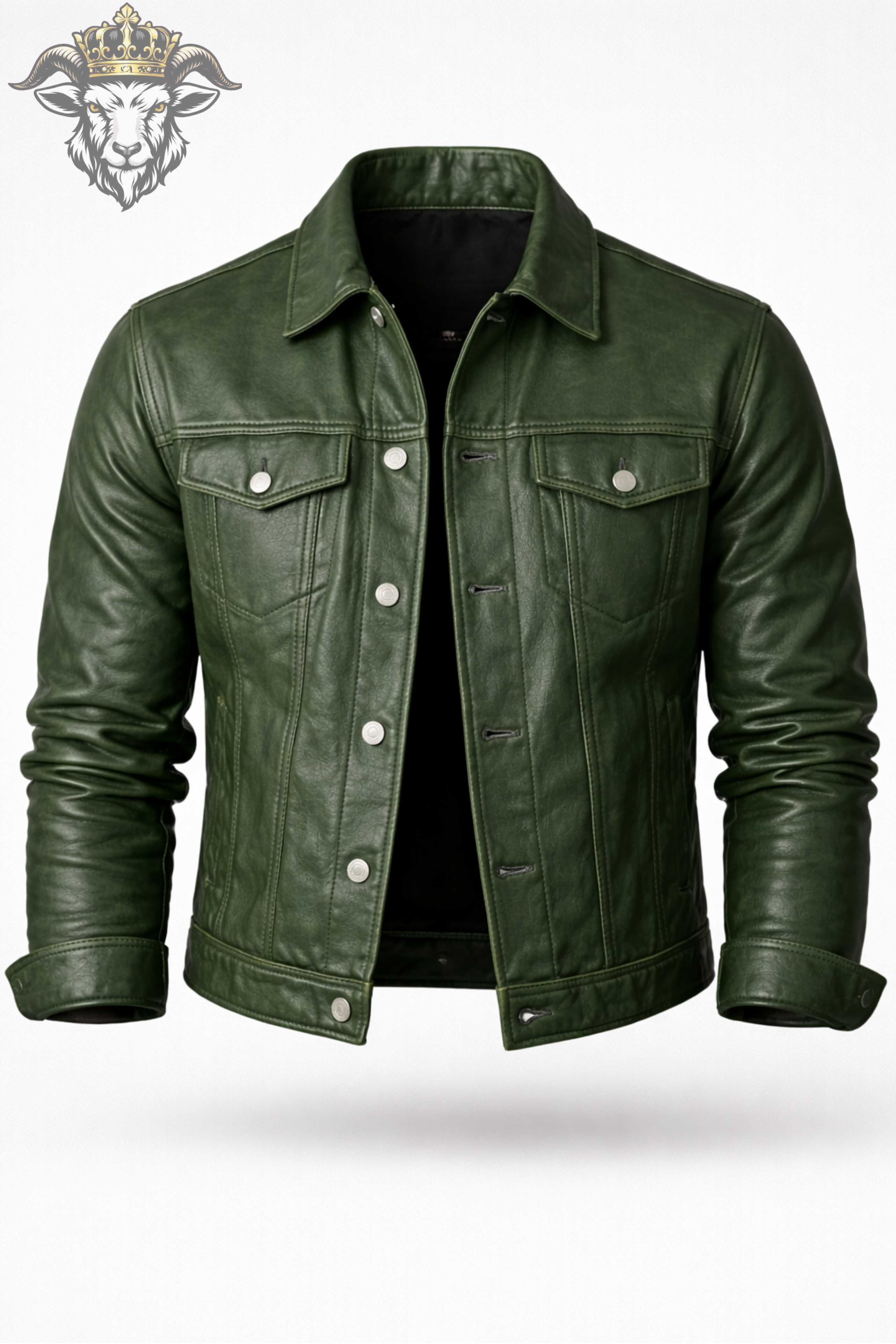Men’s Green Real Leather Trucker Jacket