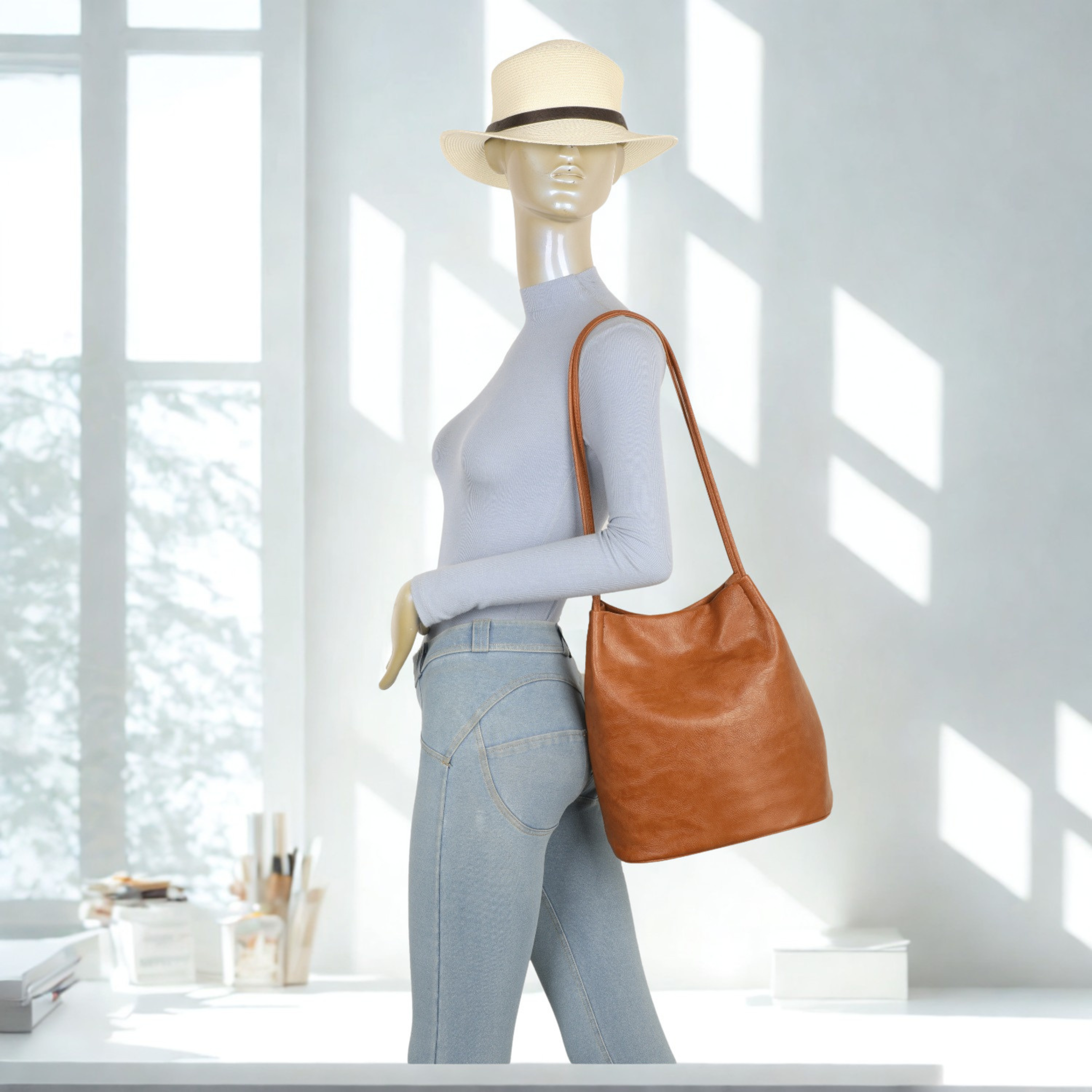 Large Women’s Hobo Shoulder Bag Plain Tote Handbag Zip Pockets 16 Colours