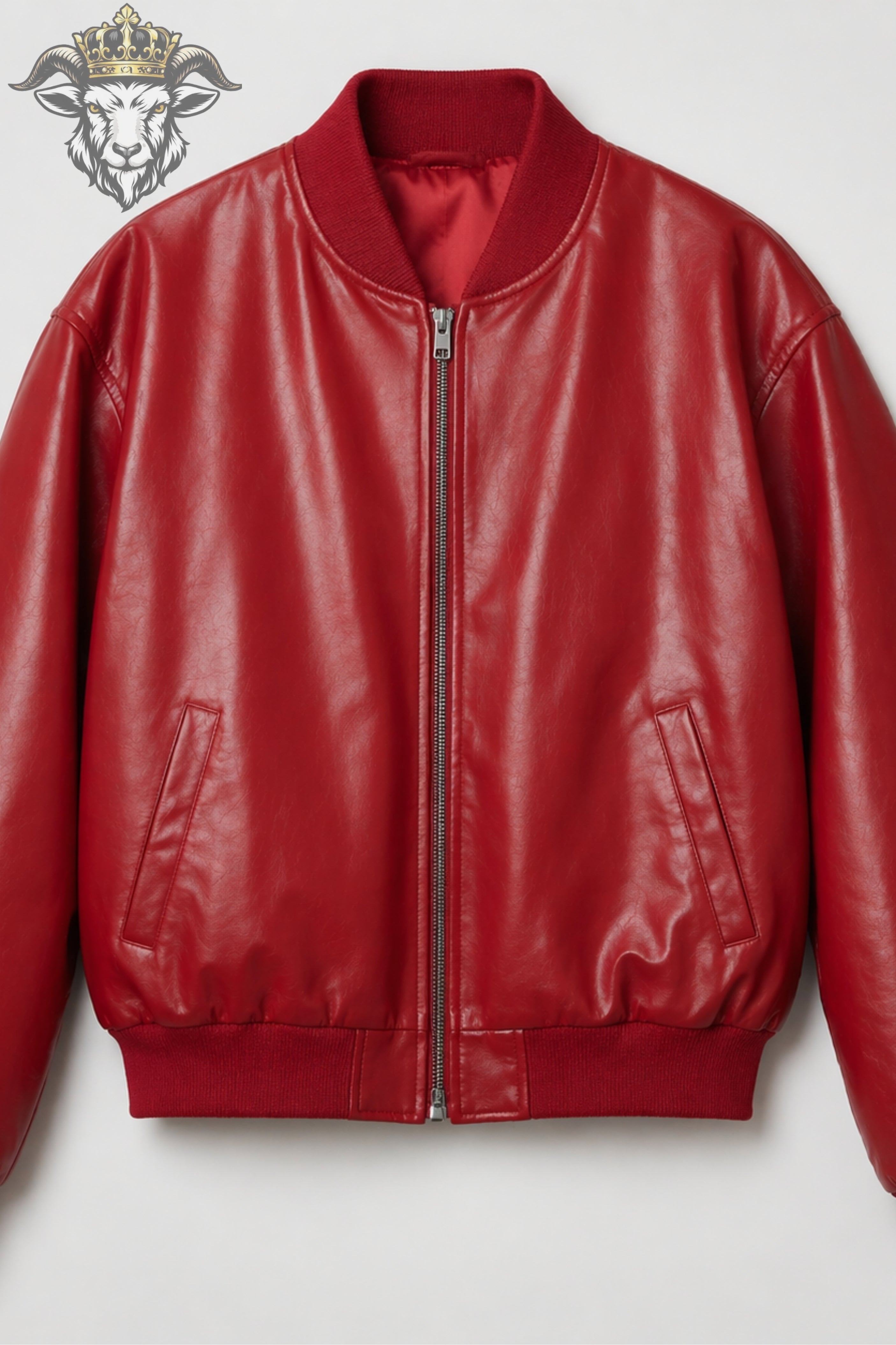 Women’s Red Oversize Real Leather Bomber Jacket