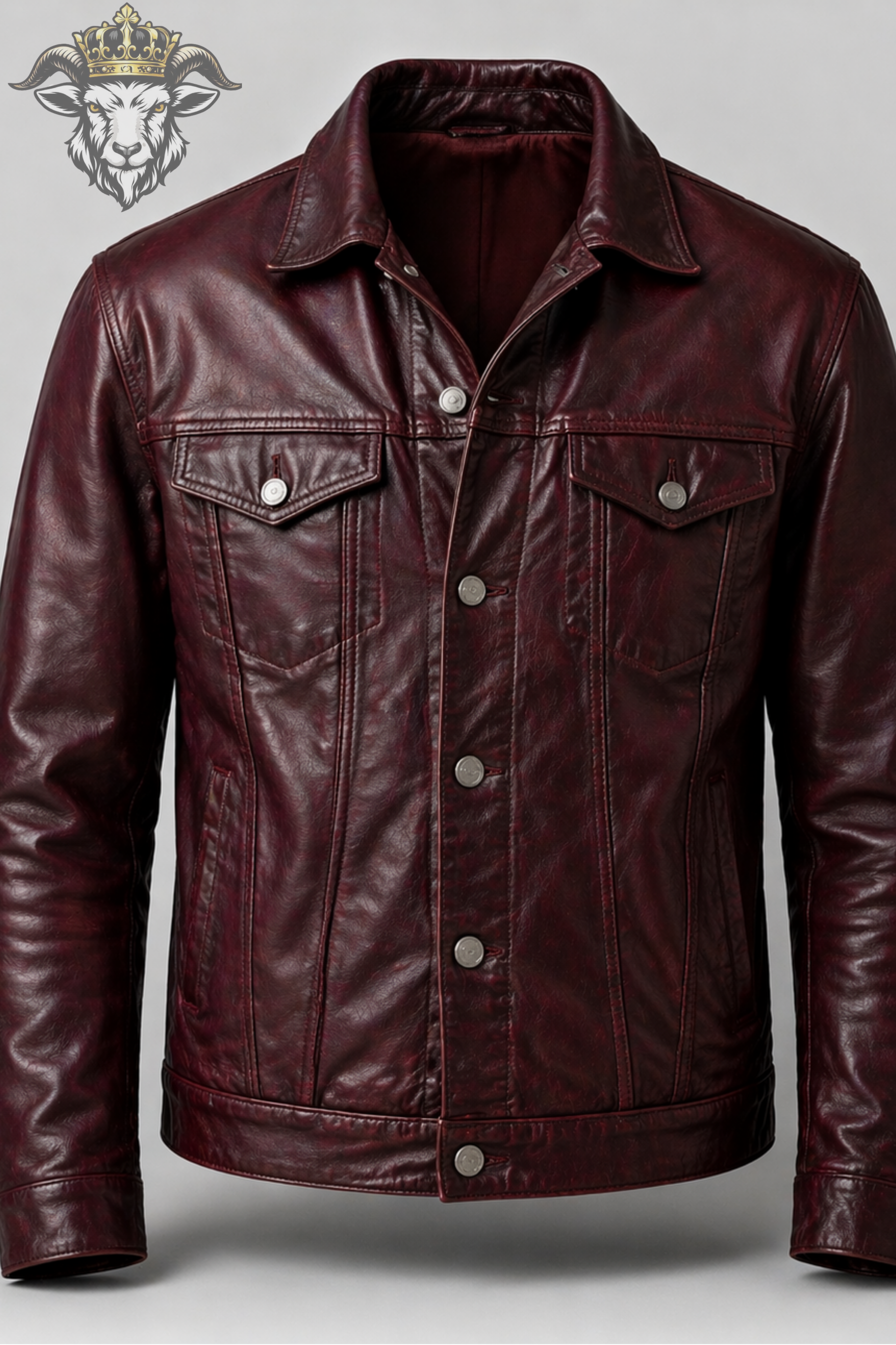Men’s Burgundy Real Leather Trucker Jacket