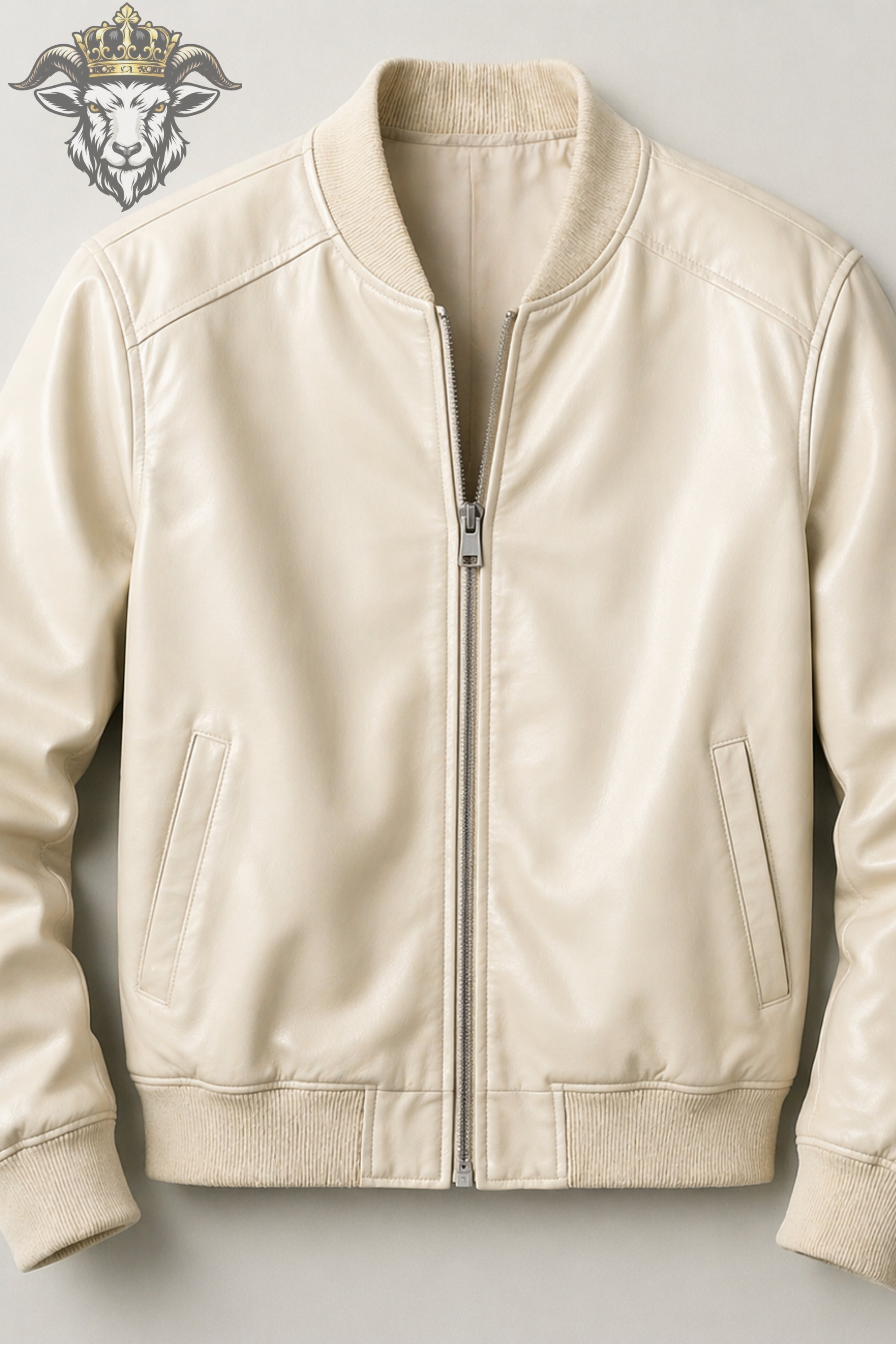 Men’s Cream Real Leather Bomber Jacket
