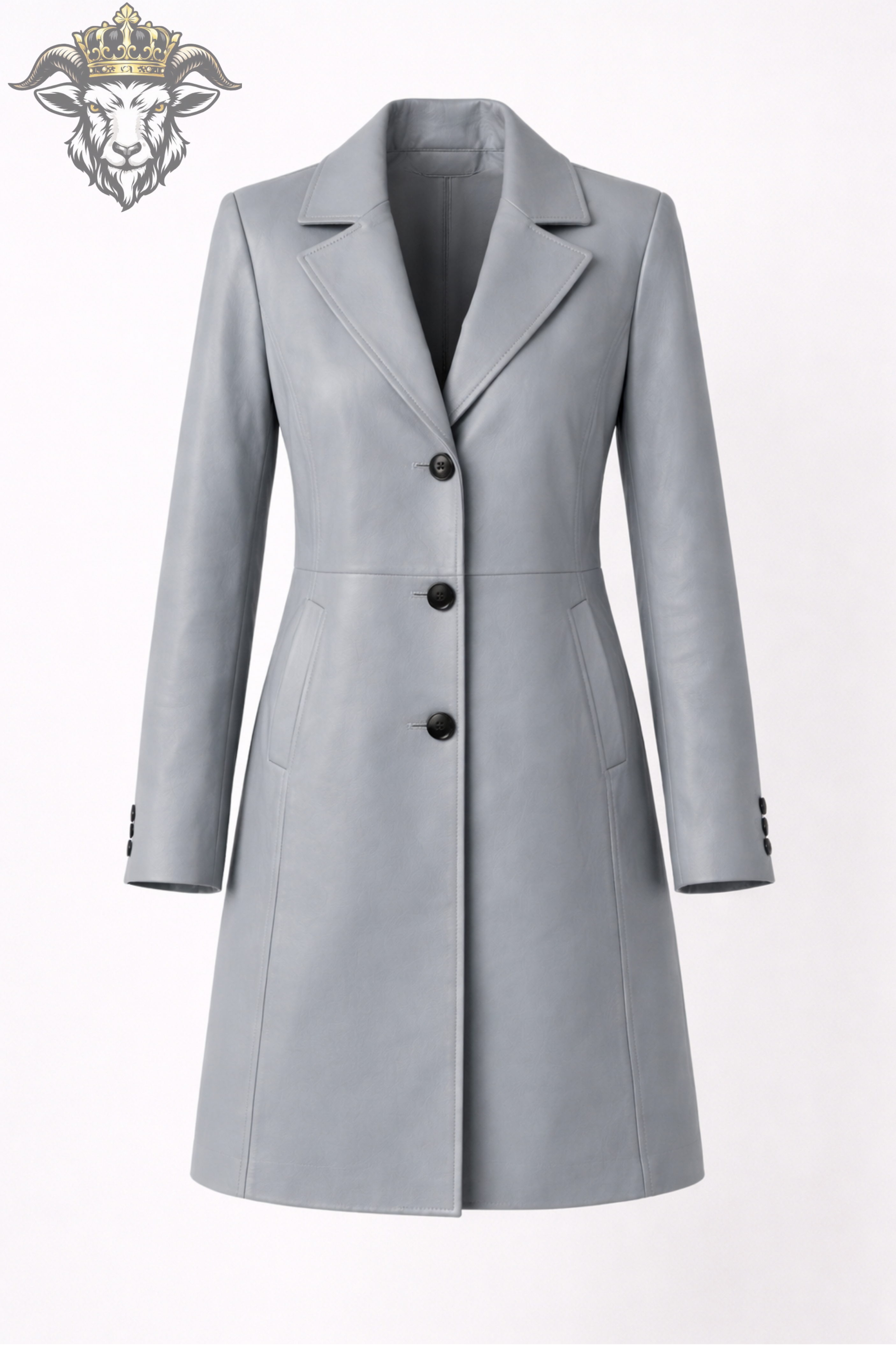 Women’s Gray Real Leather Mid-Length Coat