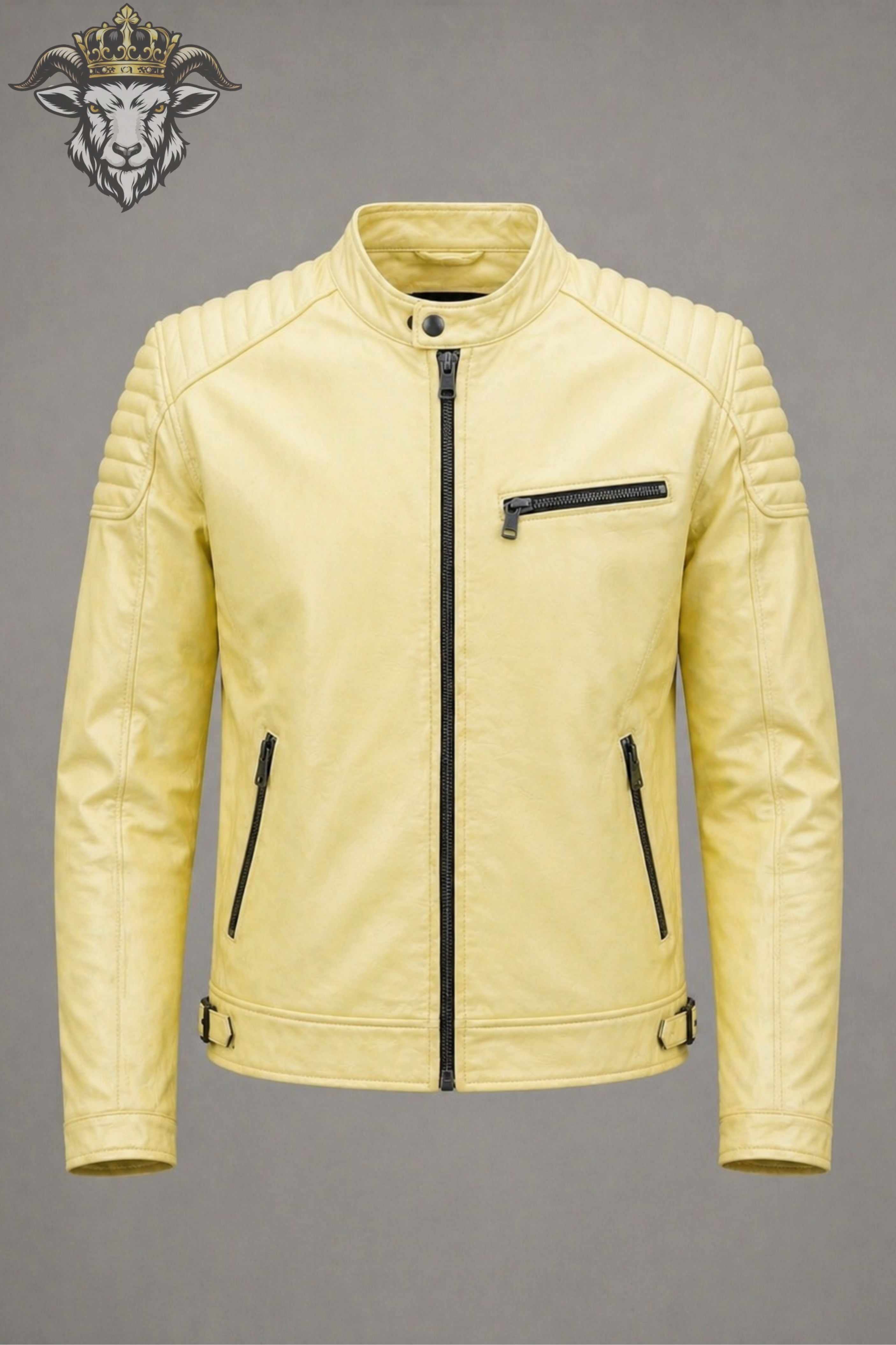 Men’s Pale Yellow Real Leather Roadster Jacket