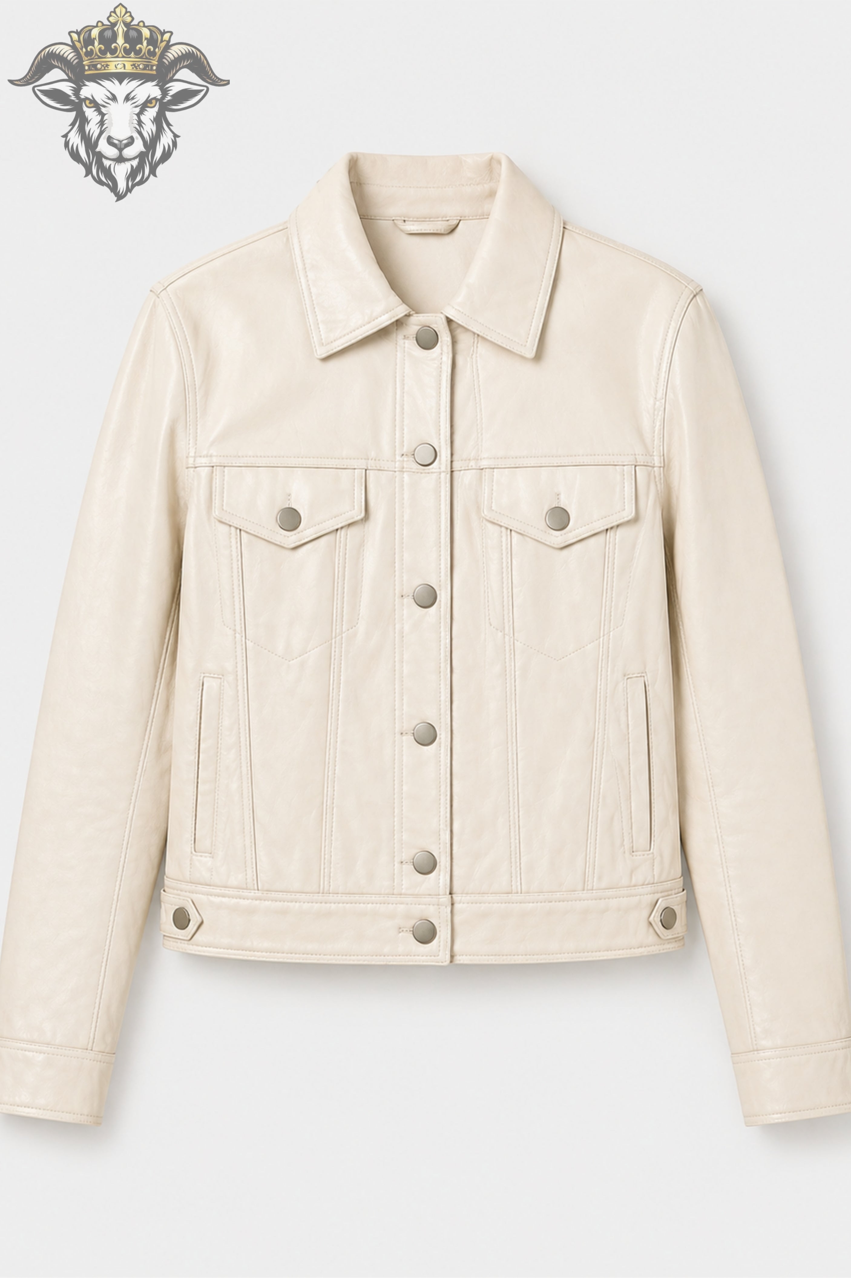 Women’s Cream Real Leather Trucker Jacket
